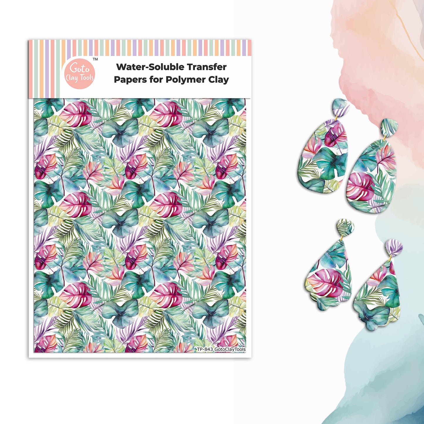 Tropical Monstera Polymer Clay Transfer Paper: Water Soluble #843