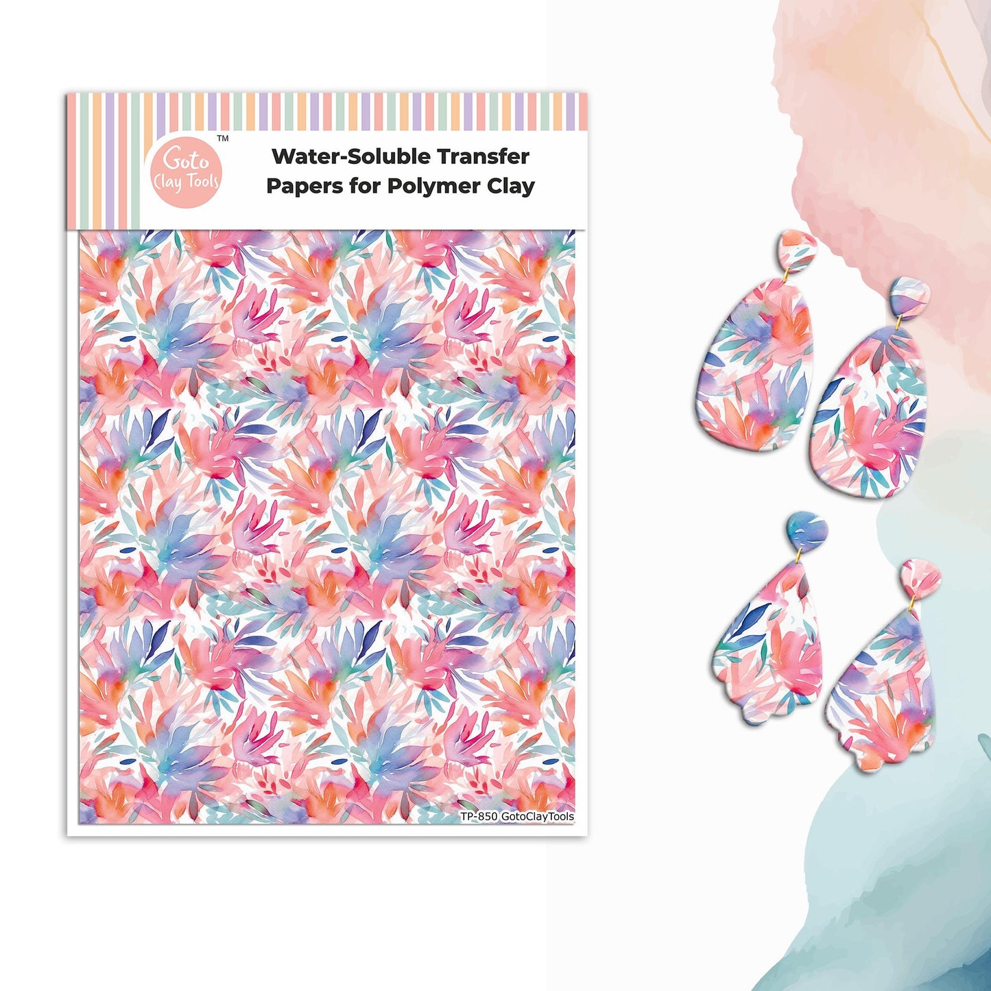 Watercolor Flower Transfer Paper for Polymer Clay #850