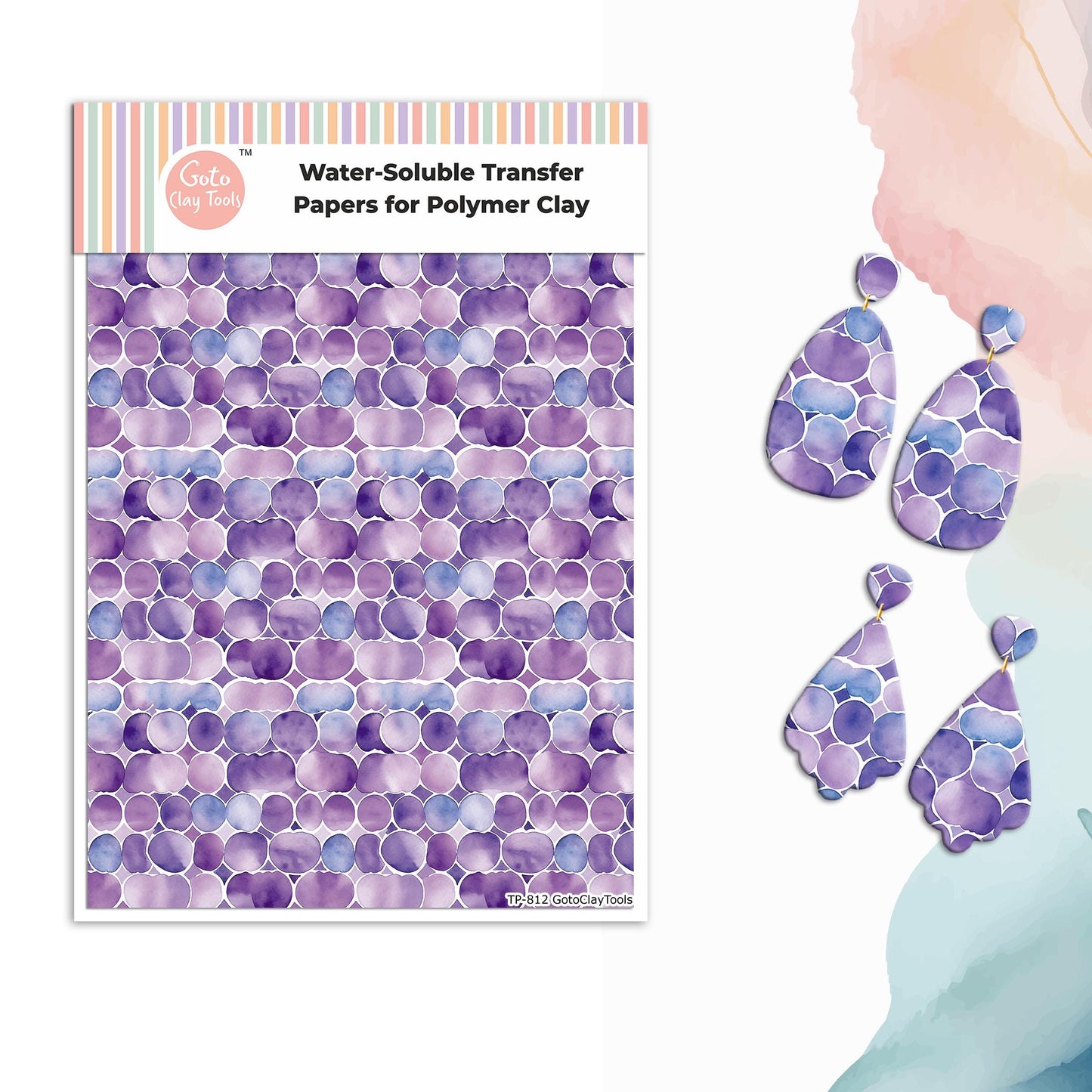 Transfer paper for polymer clay, Purple tiles, water soluble transfer paper, polymer clay image transfers, magic transfer paper #812