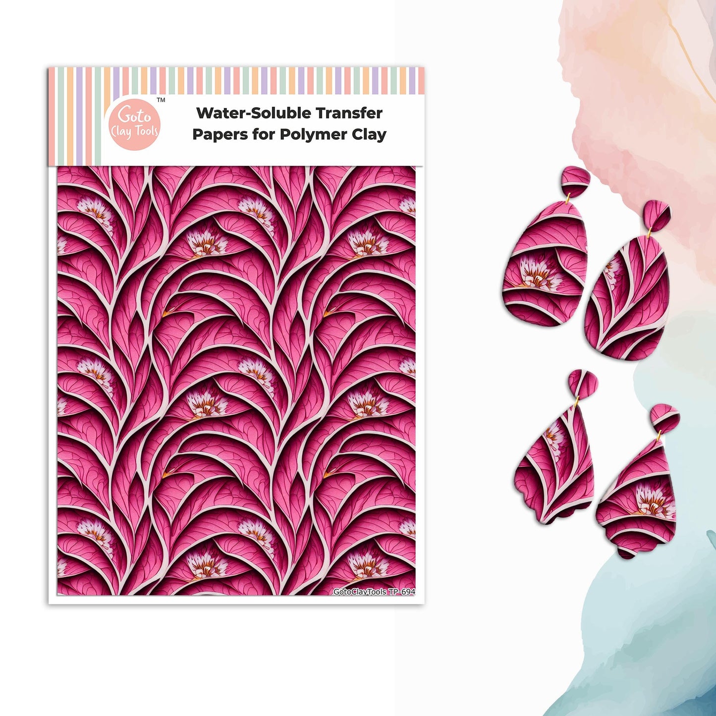 Watercolor Floral Transfer Paper for Polymer Clay #694