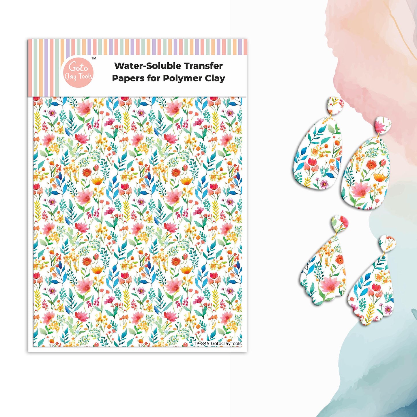 Watercolor Flower Transfer Paper for Polymer Clay (4x5.5 inch) #845