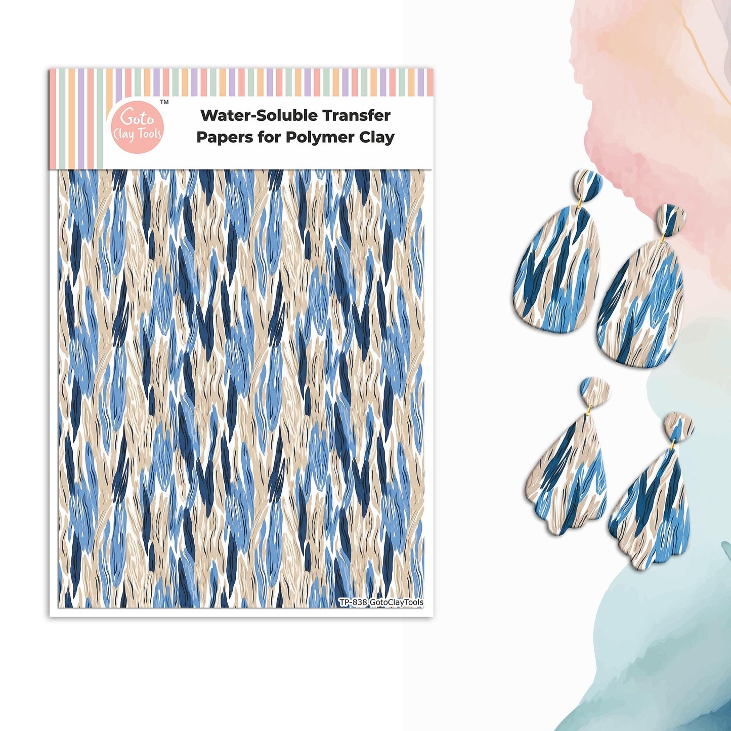 Blue Strokes Polymer Clay Transfer Paper: Water Soluble #838