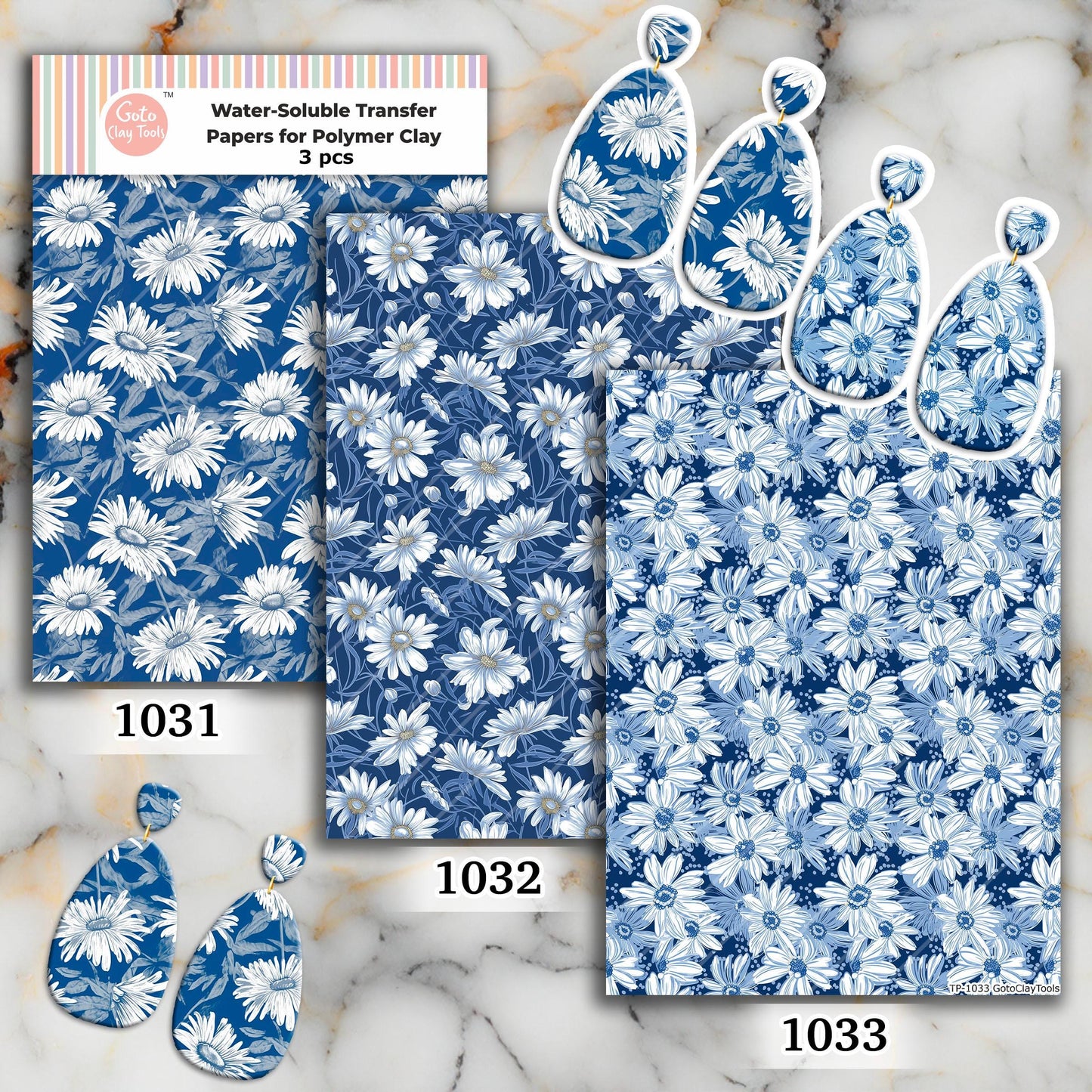 Blue Daisy Polymer Clay Transfer Paper: Water Soluble (4x5.5 inch)