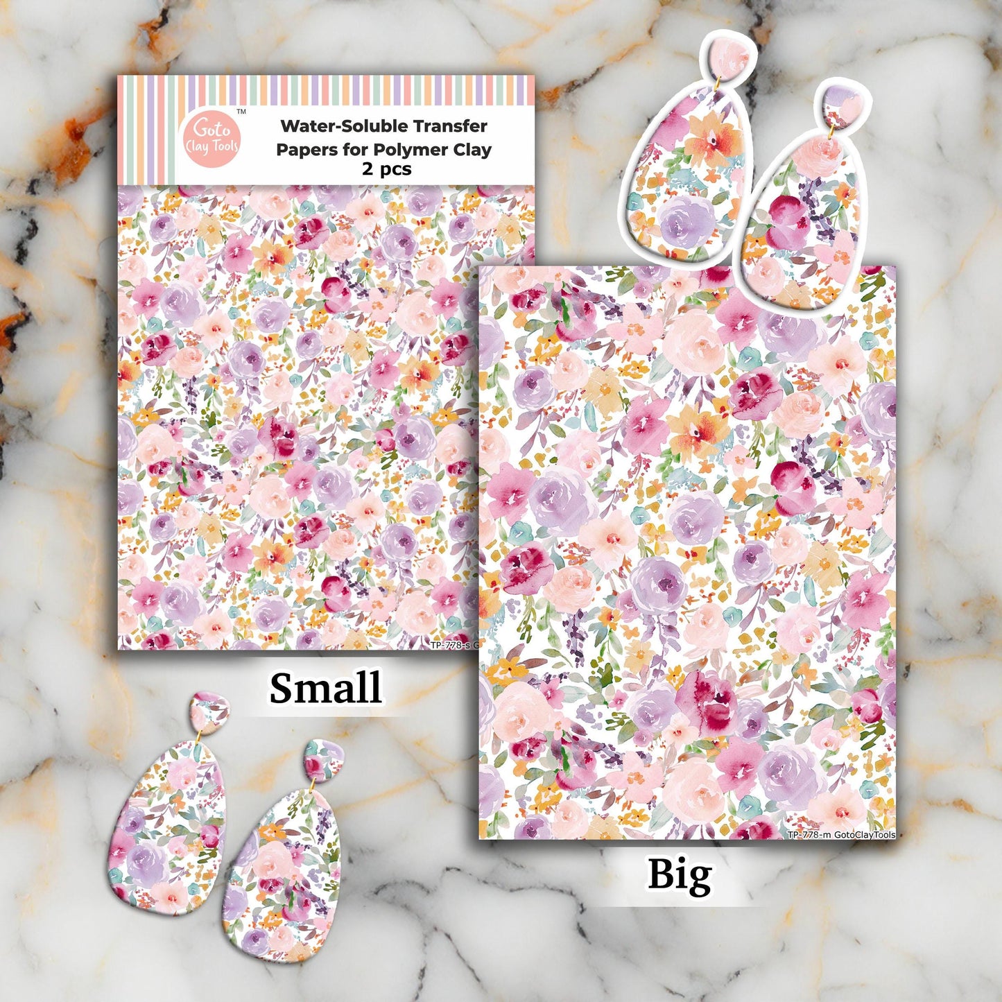Watercolor Flowers Transfer Paper for Polymer Clay #778C