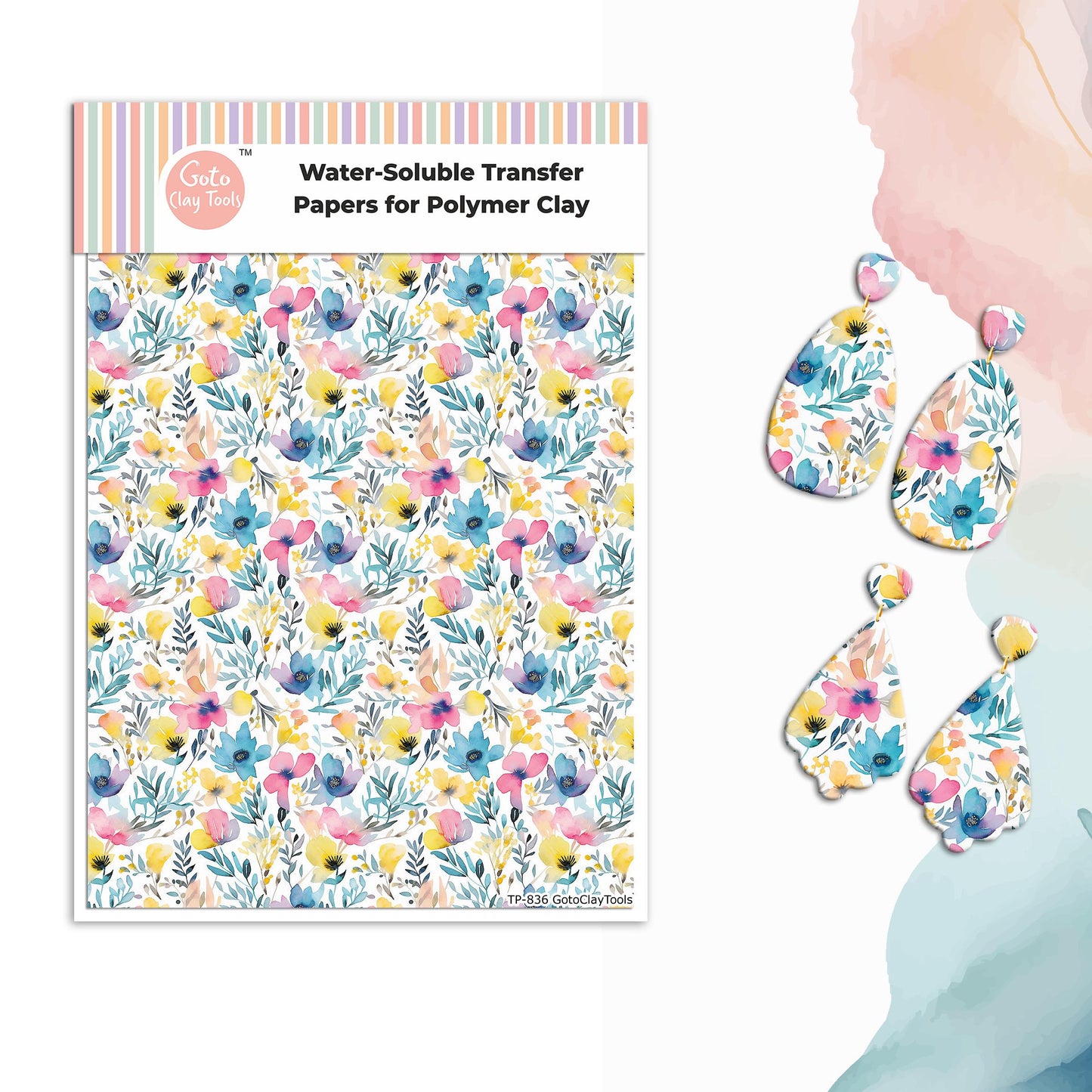 Watercolor Flower Transfer Paper for Polymer Clay #836