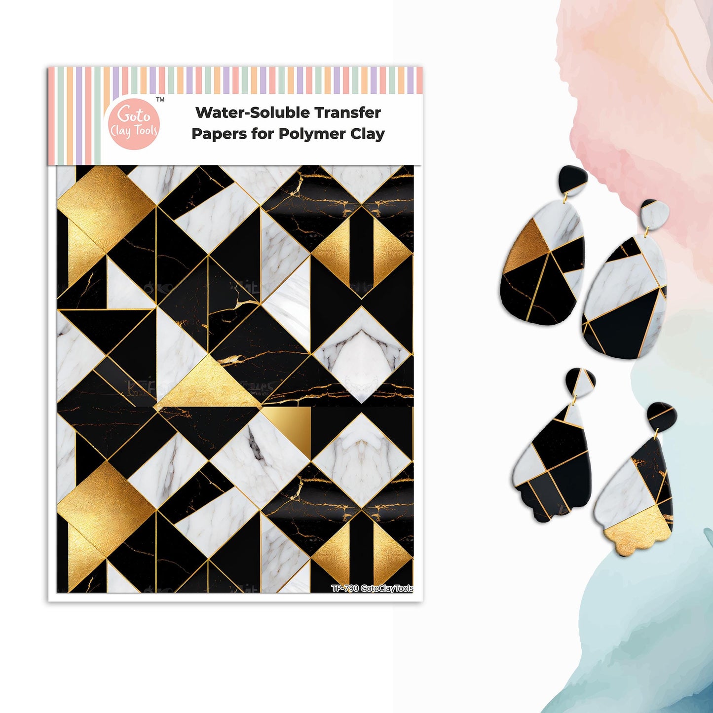 Black and Gold Marble Transfer Paper for Polymer Clay #790