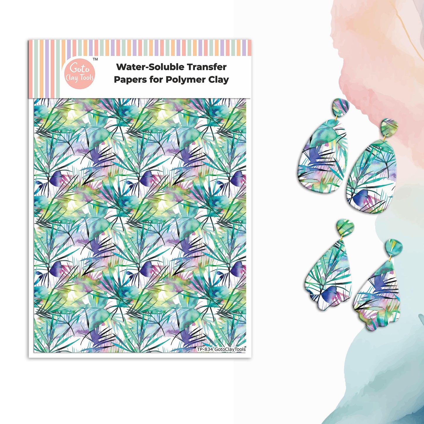 Watercolor Tropical Transfer Paper for Polymer Clay (4x5.5 inches) #834