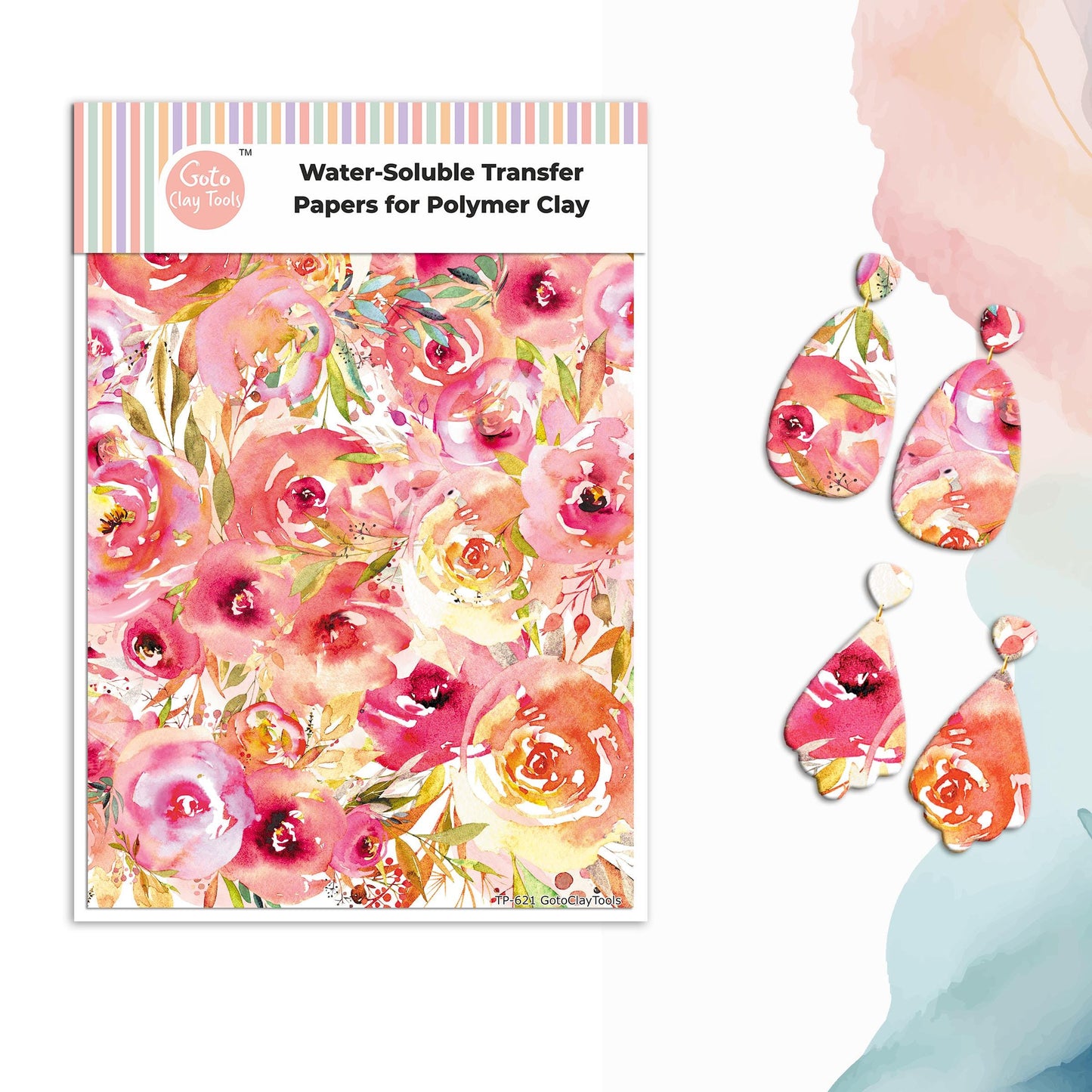Watercolor Flowers Transfer Paper for Polymer Clay (4x5.5 inches) #621