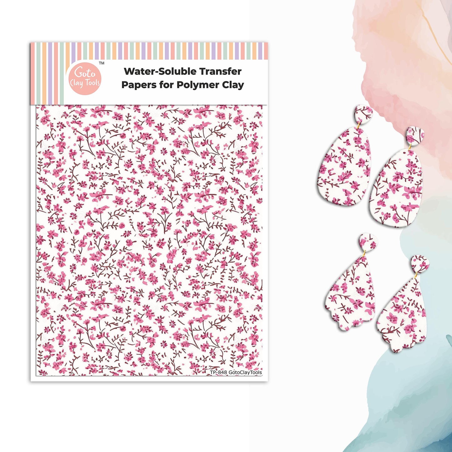 Transfer paper for polymer clay, Small liberty print , water soluble transfer paper, polymer clay image transfers, magic transfer paper #848