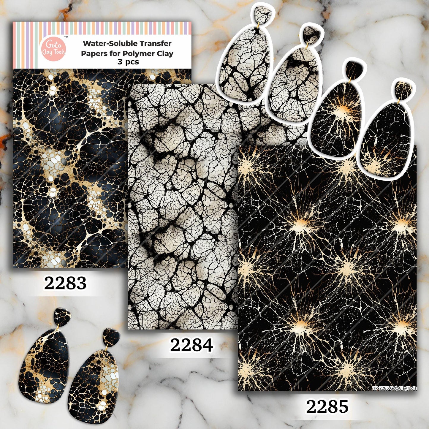 Black and Gold Marble Transfer Paper for Polymer Clay: Water Soluble 4x5.5"