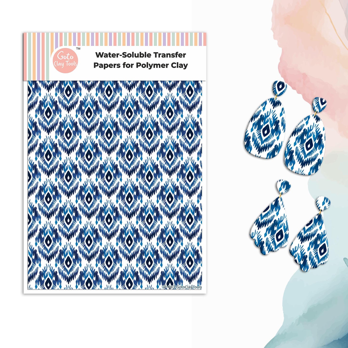 Blue Ikat Transfer Paper for Polymer Clay (4x5.5 inches) #793