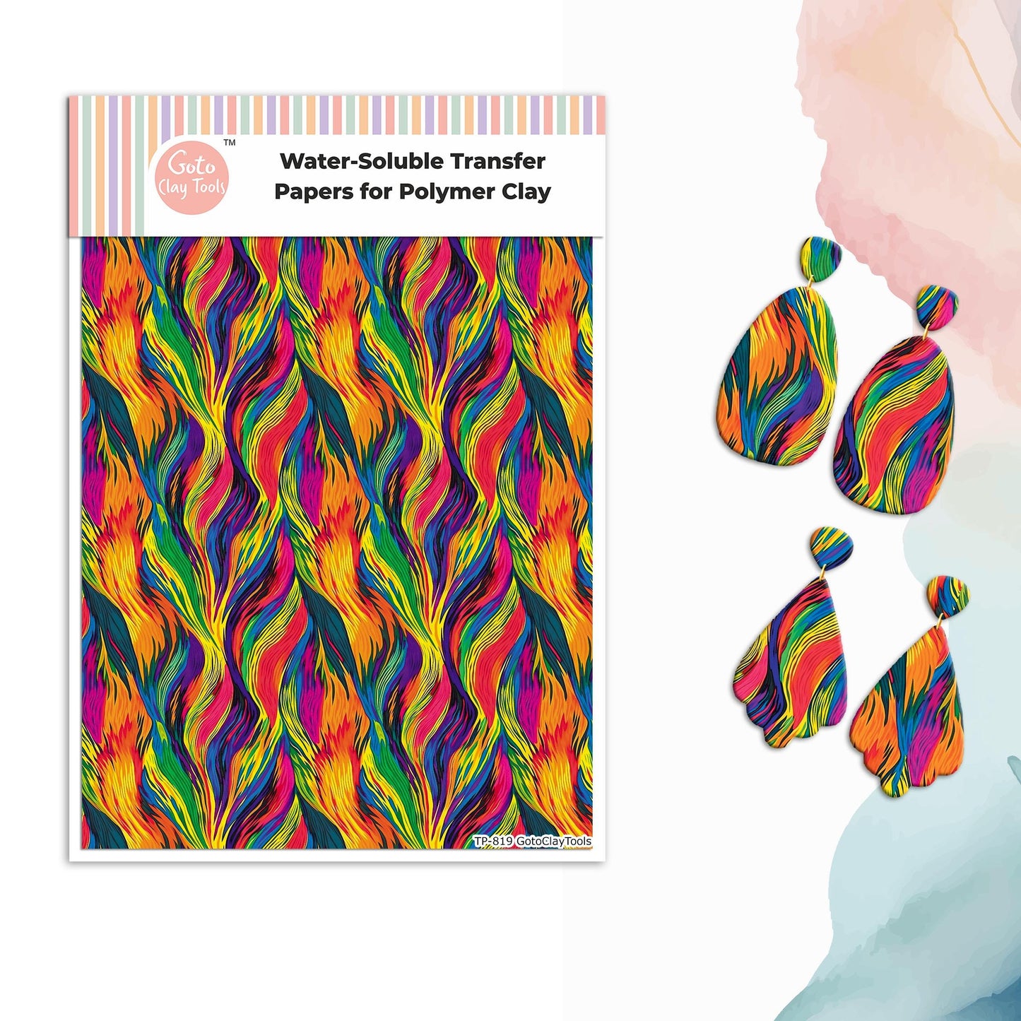 Colorful Waves Transfer Paper for Polymer Clay: Water Soluble (4x5.5 in) #819