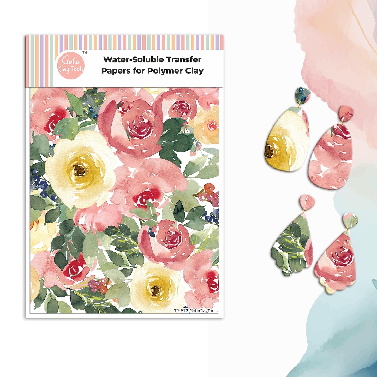 Watercolor Flowers Transfer Paper for Polymer Clay #672
