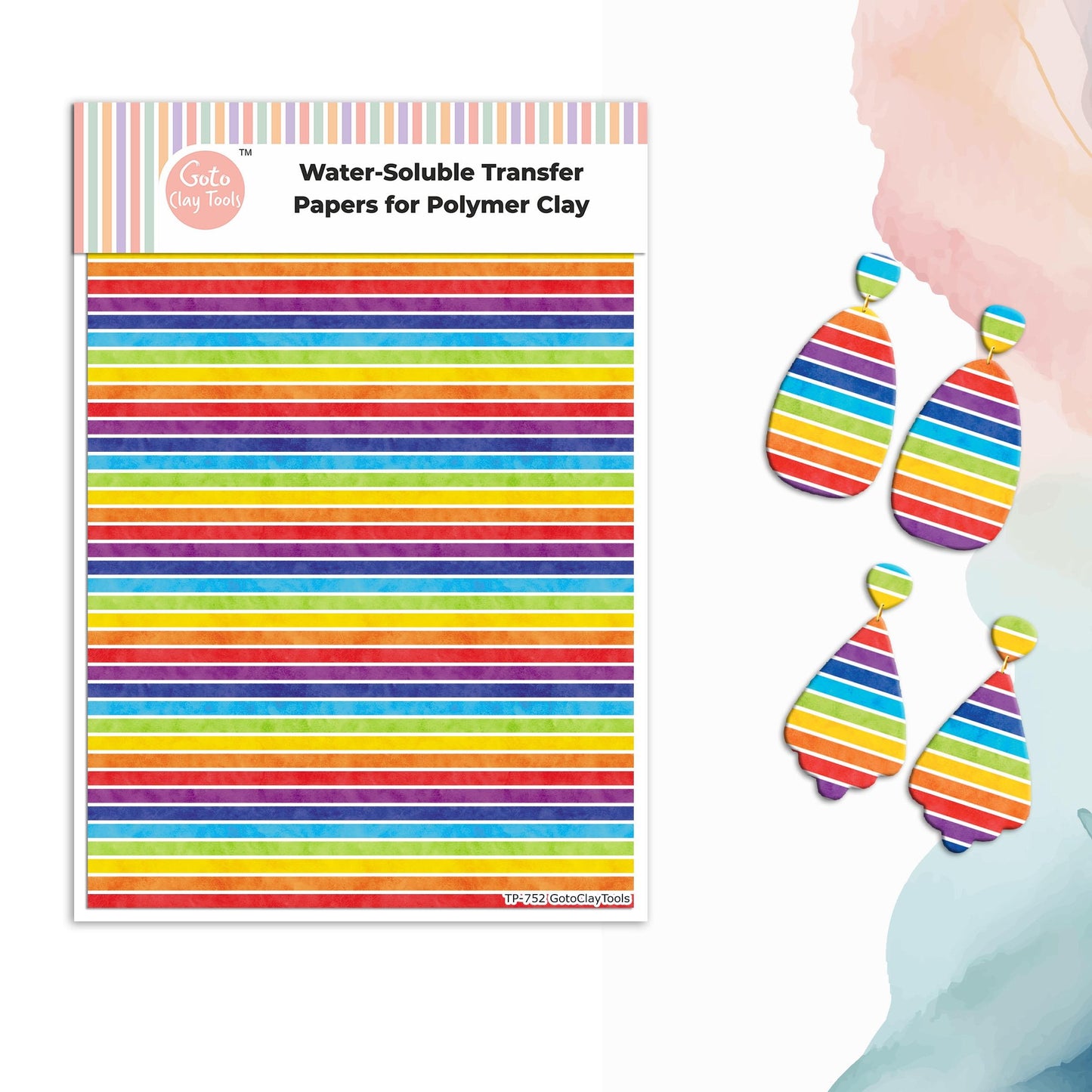 Rainbow Stripes Transfer Paper for Polymer Clay: Water Soluble (4x5.5 inches) #752