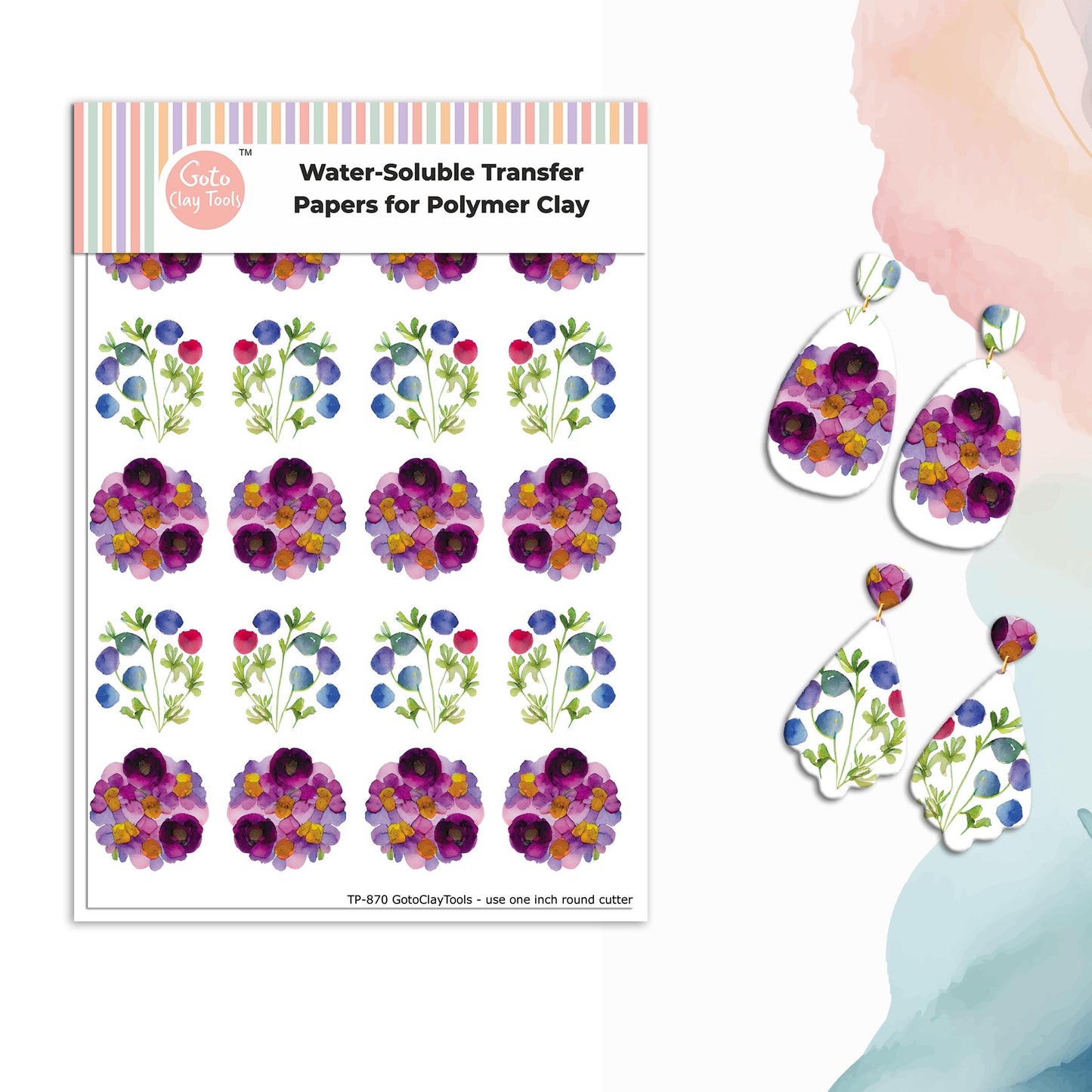 Watercolor Flowers Transfer Paper for Polymer Clay #870