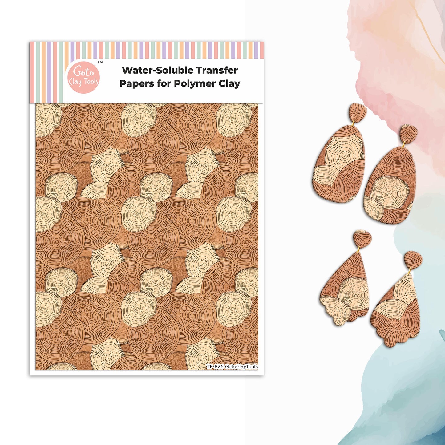 Transfer paper for polymer clay, Wood slice pattern, water soluble transfer paper, polymer clay image transfers, magic transfer paper #826