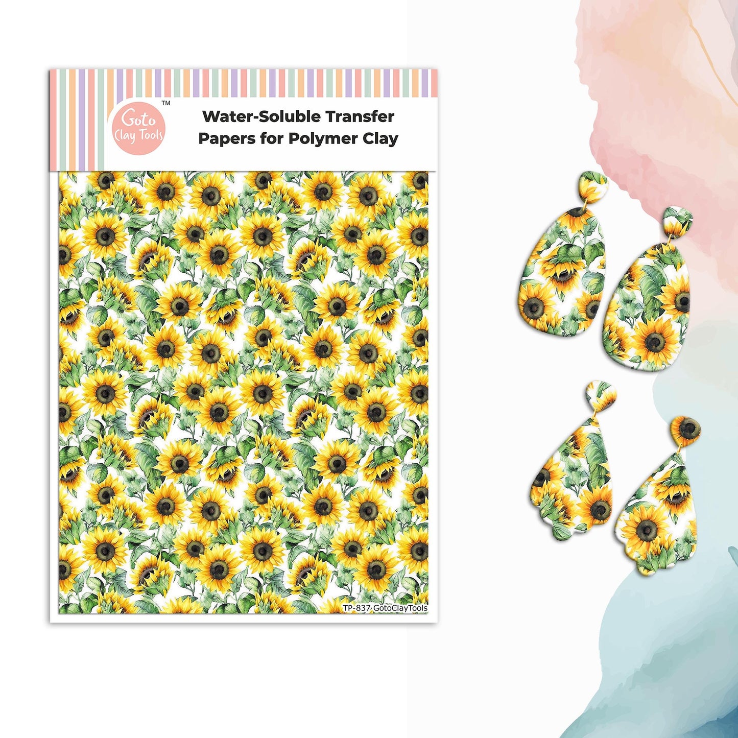 Watercolor Flower Transfer Paper for Polymer Clay: Water Soluble Image Transfers #837