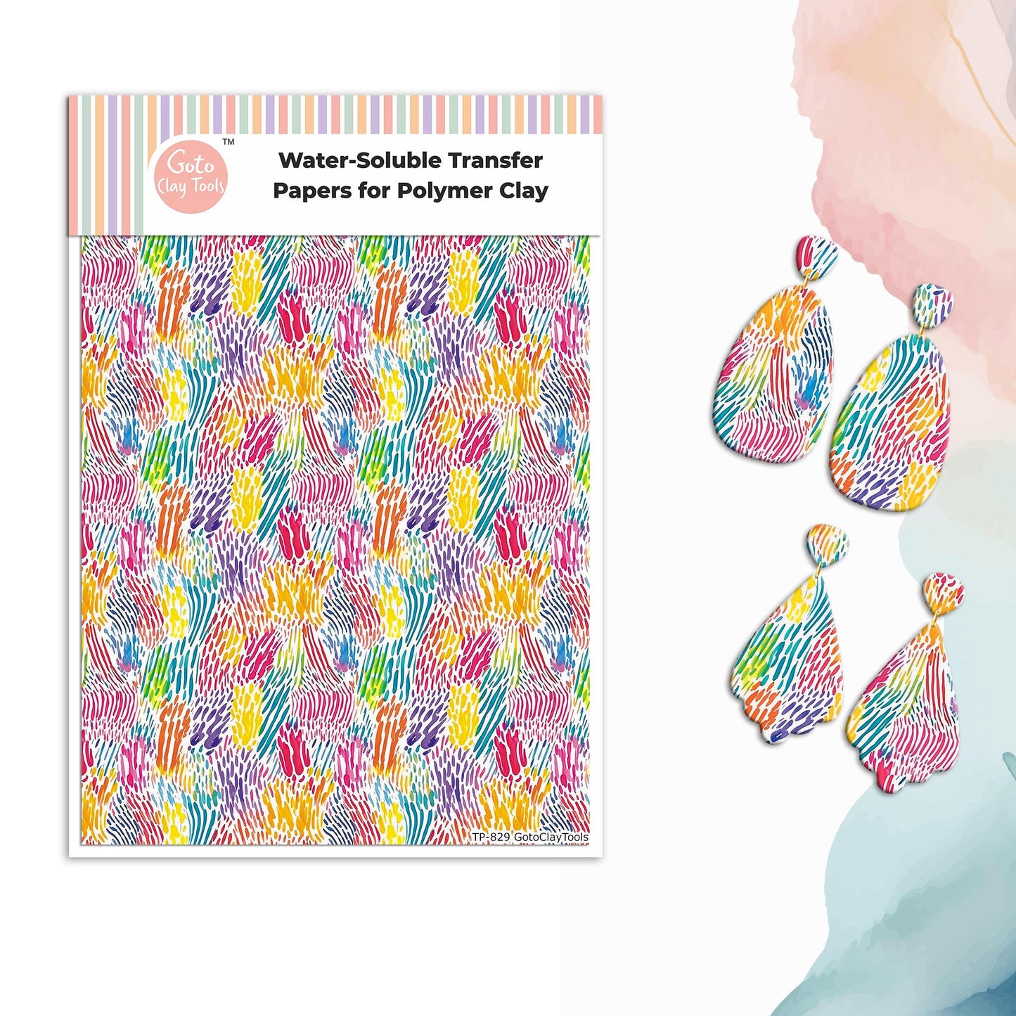Colorful Strokes Transfer Paper for Polymer Clay (4x5.5 inches) #829
