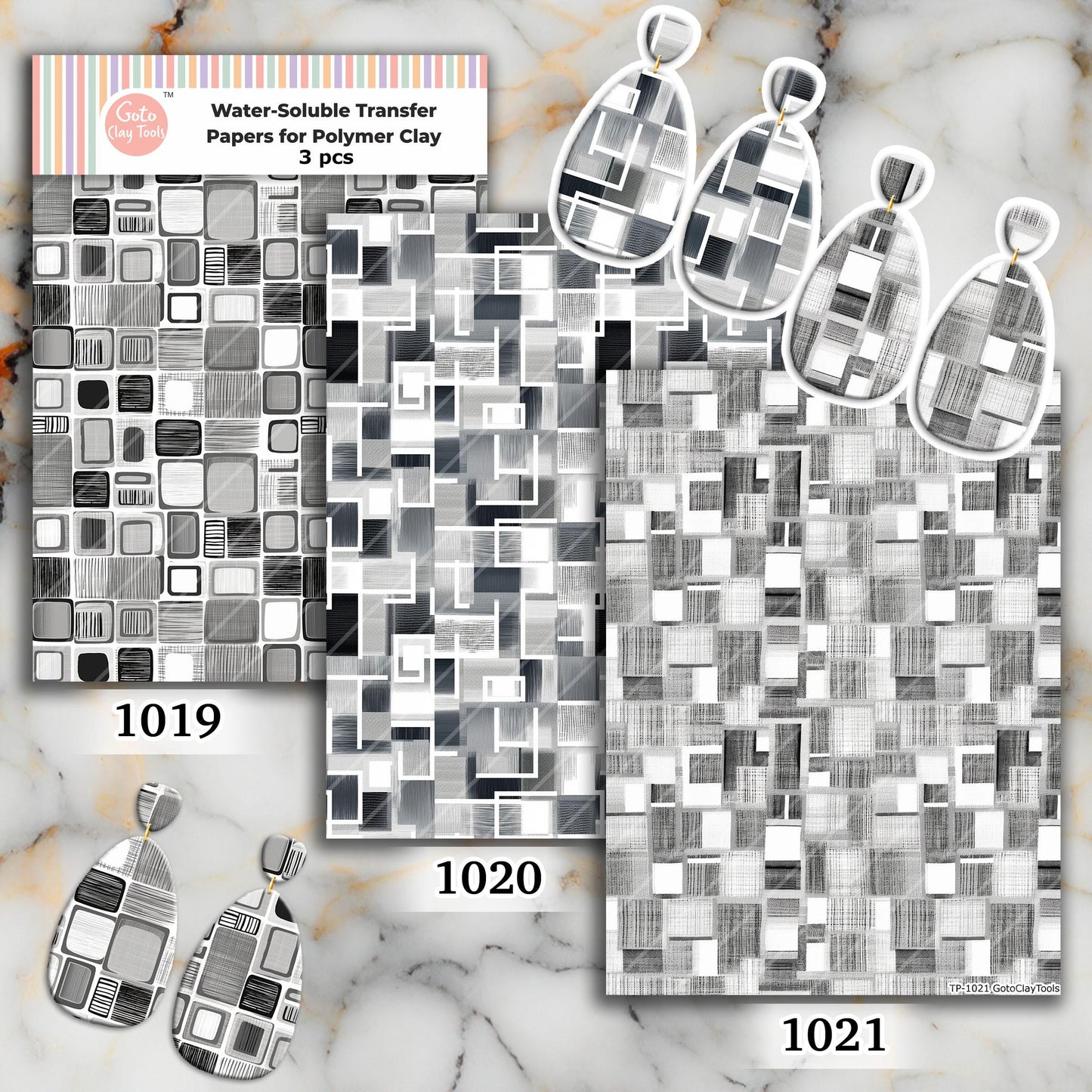 Grey Square Pattern Transfer Paper for Polymer Clay (4x5.5 inches)