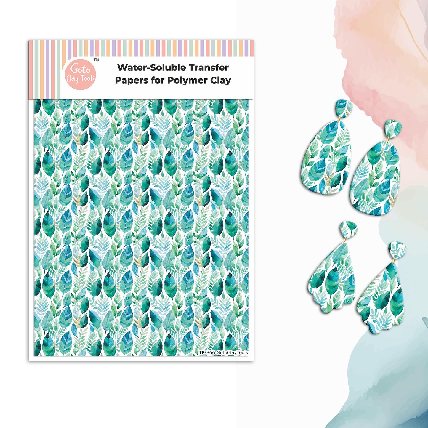 Watercolor Leaves Transfer Paper for Polymer Clay (4x5.5 inch) #866