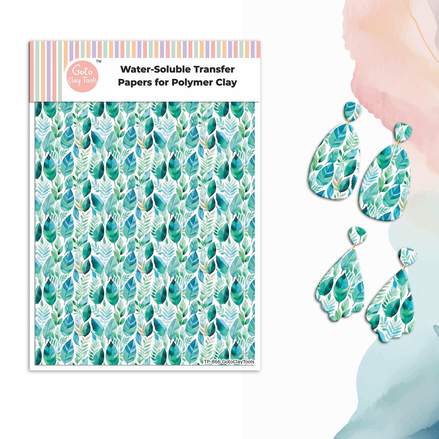 Watercolor Leaves Transfer Paper for Polymer Clay (4x5.5 inch) #866