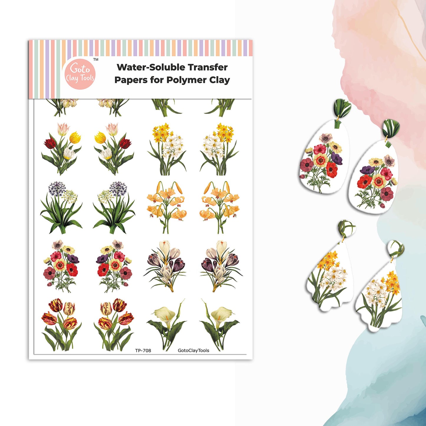 Floral Bouquet Water Soluble Transfer Paper for Polymer Clay #708