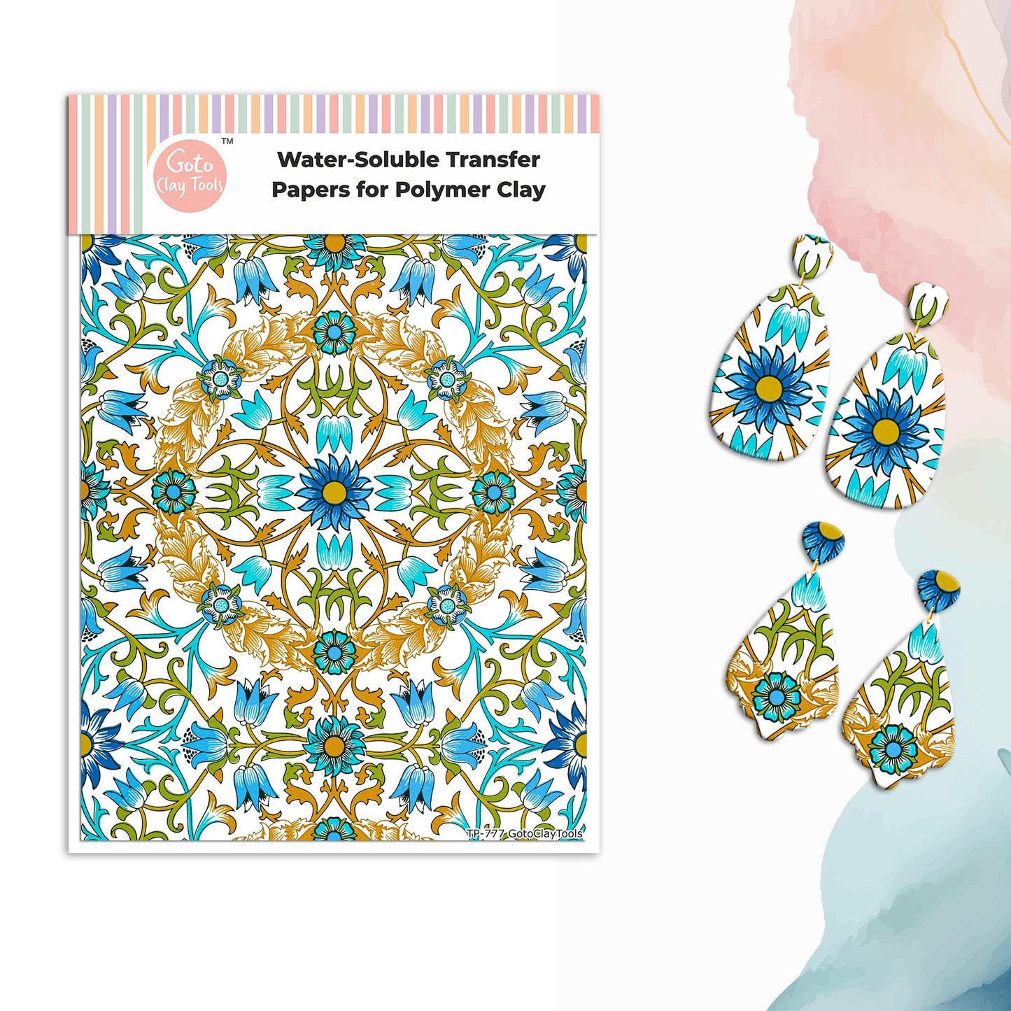 William Morris Polymer Clay Transfer Paper: Water Soluble Floral Design #777