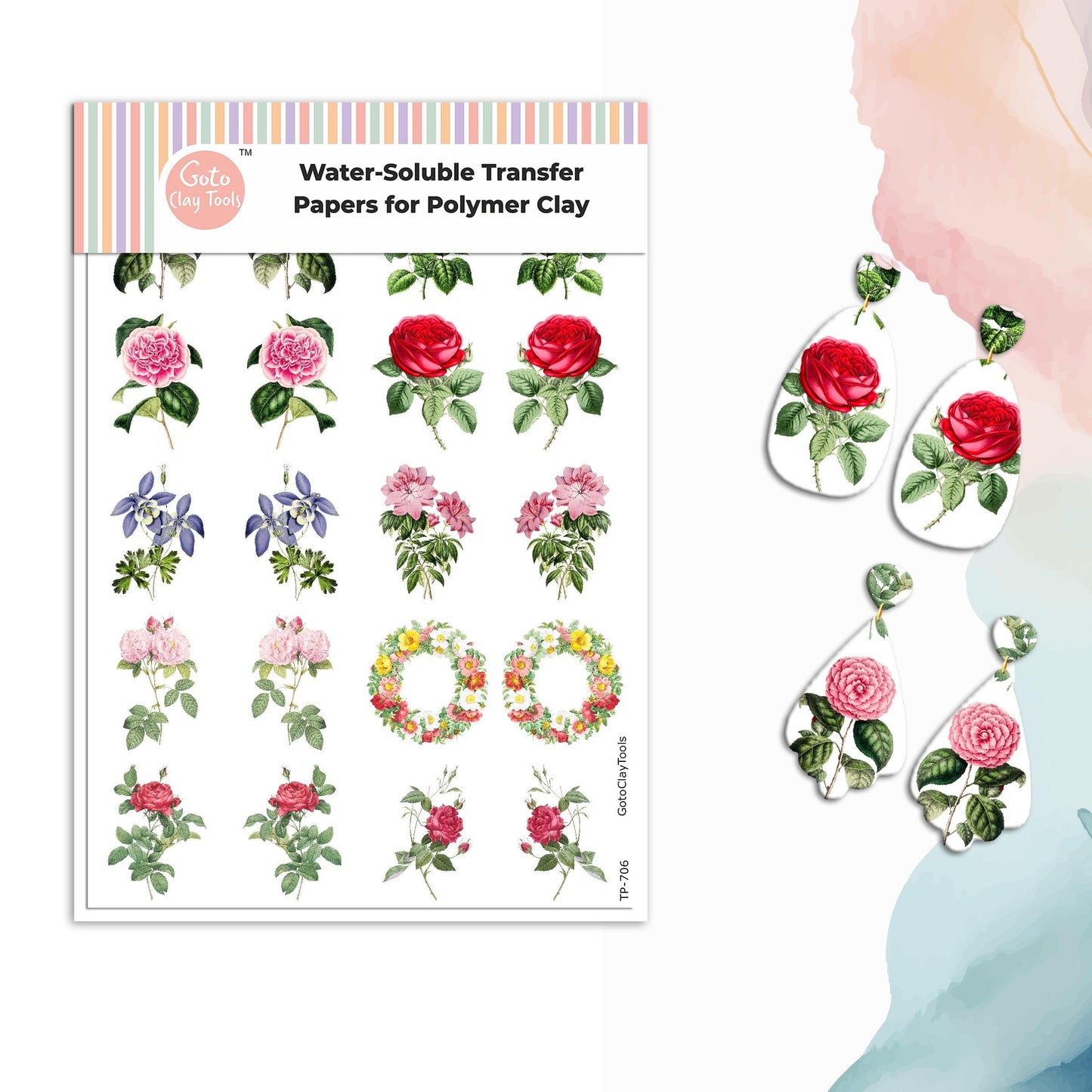 Floral Bouquet Transfer Paper for Polymer Clay (Water Soluble) #706
