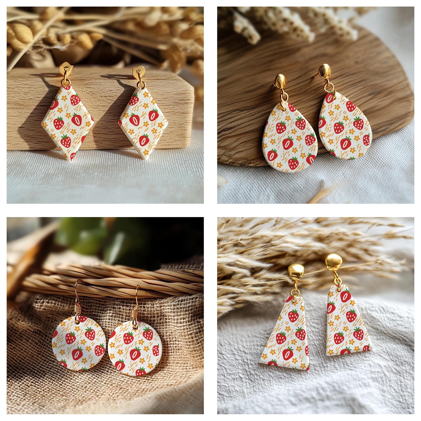 3 Layers Strawberry Silkscreen for Polymer Clay Earring making, Clay Stencils, Clay Earring Silkscreen, Polymer Clay Supplies SS#673