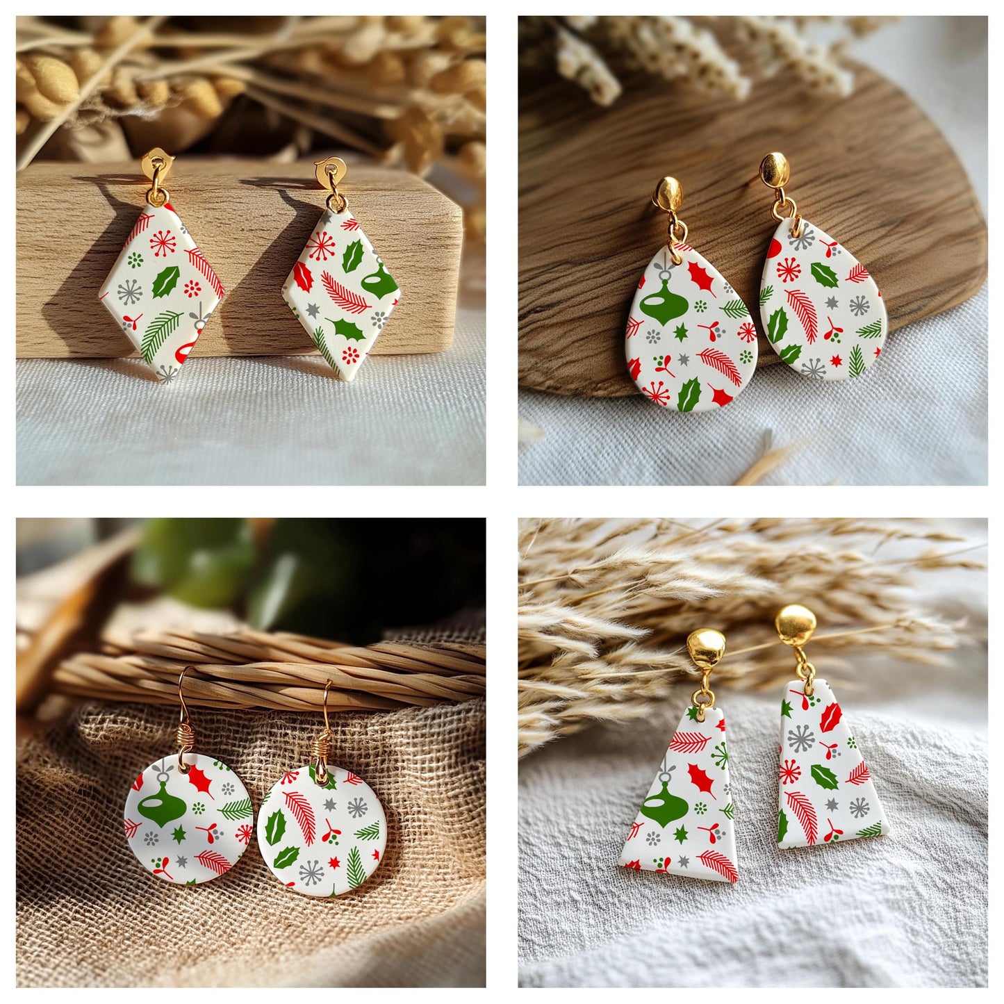 3 Layer Christmas Silkscreen for Polymer Clay Earring making, Clay Stencils, Clay Earring Silkscreen, Polymer Clay Supplies SS#751