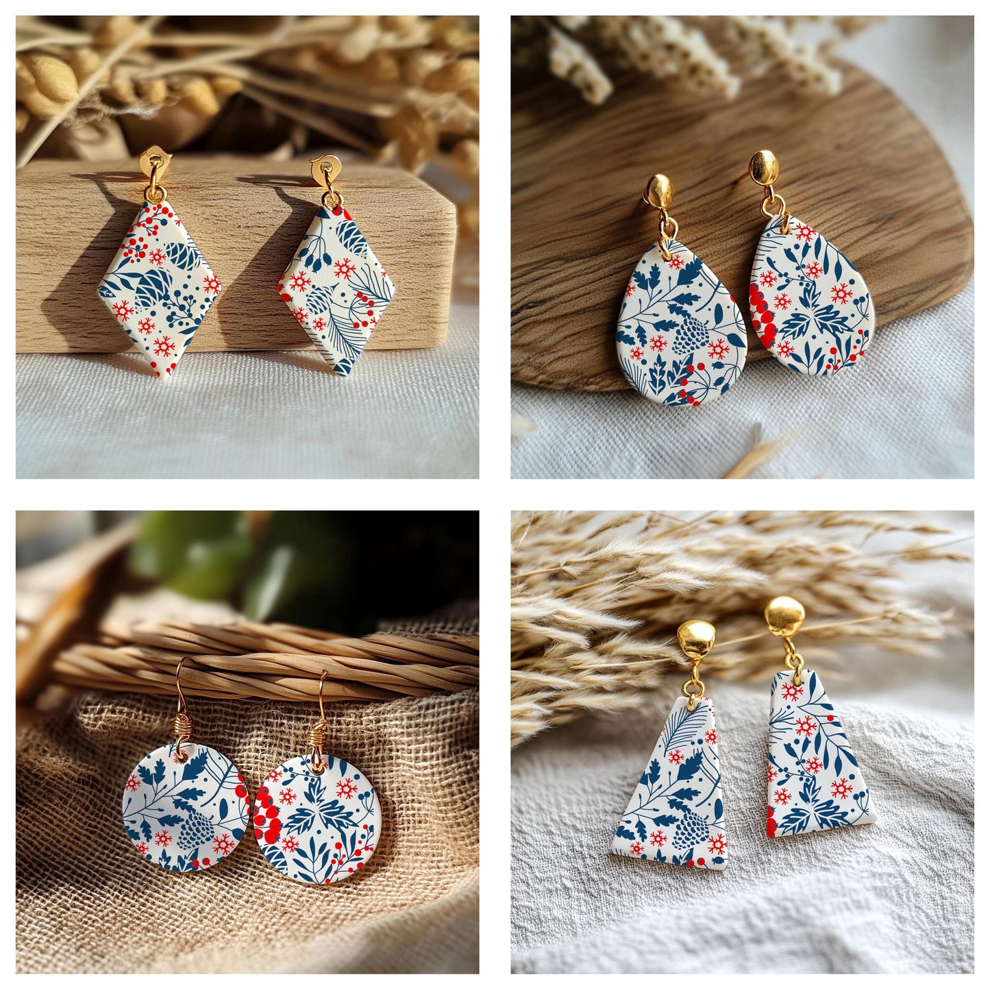 Christmas Berry Silkscreen for Polymer Clay Earrings: 2-Layer Stencil (9.5x12.5cm) SS#758