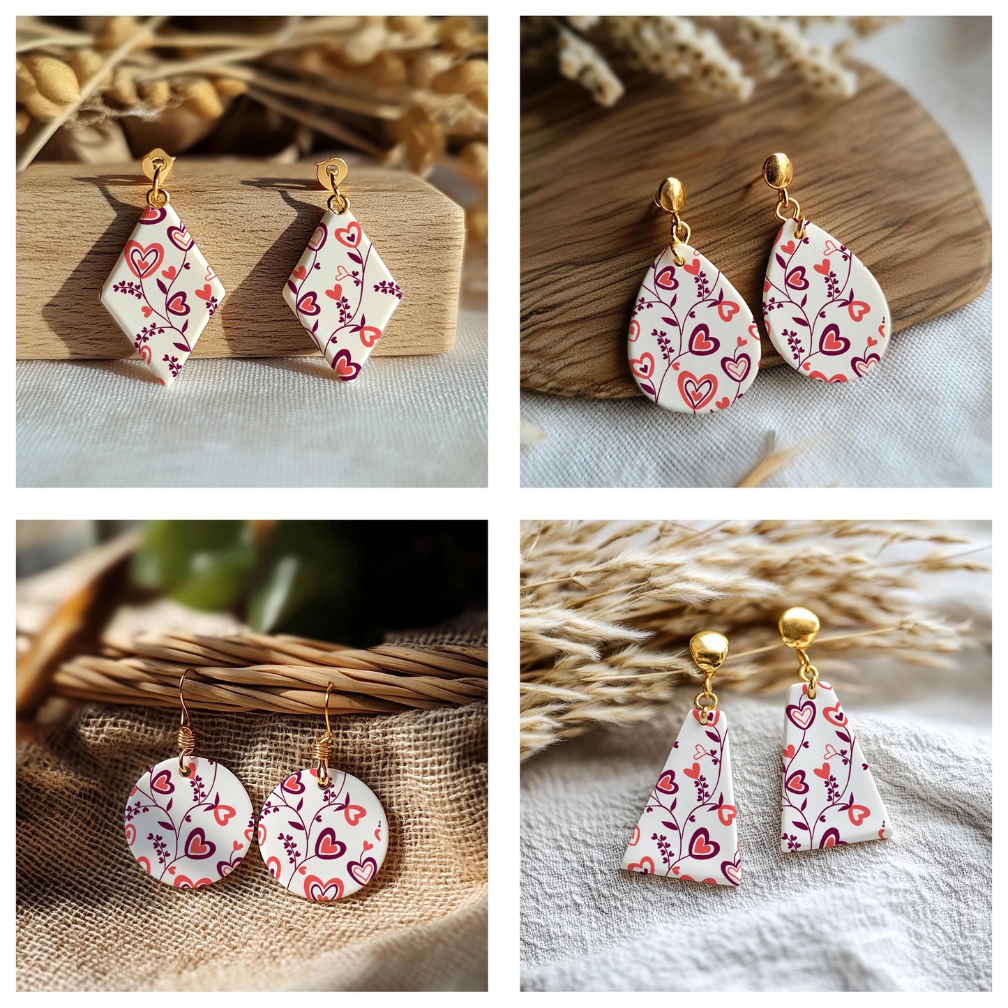 2 Layers Heart vine Silkscreen for Polymer Clay Earring making, Clay Stencils, Clay Earring Silkscreen, Polymer Clay Supplies SS#799