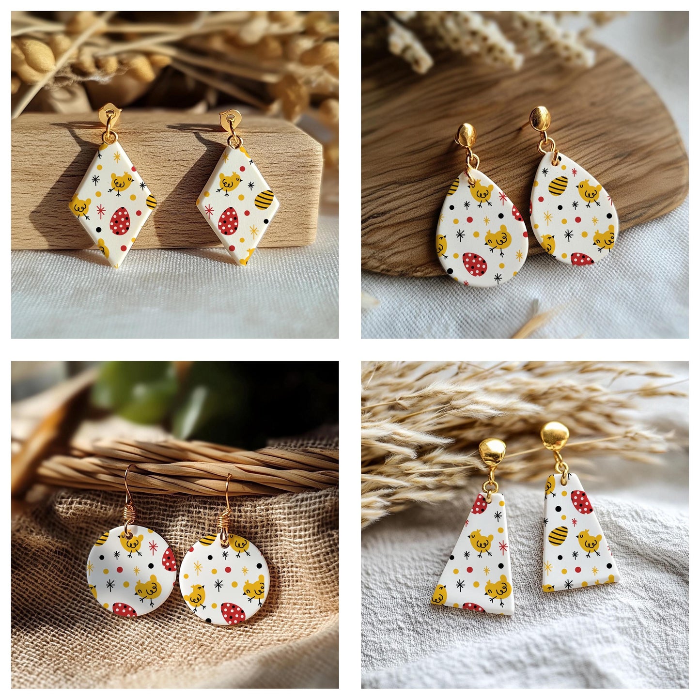 Chick Silkscreen for Polymer Clay Earrings: 3-Layer Easter Design SS#817