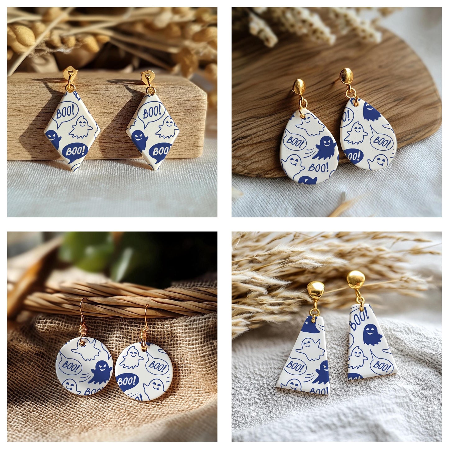 Halloween Ghost Silkscreen for Polymer Clay Earrings: Boo Design SS#961