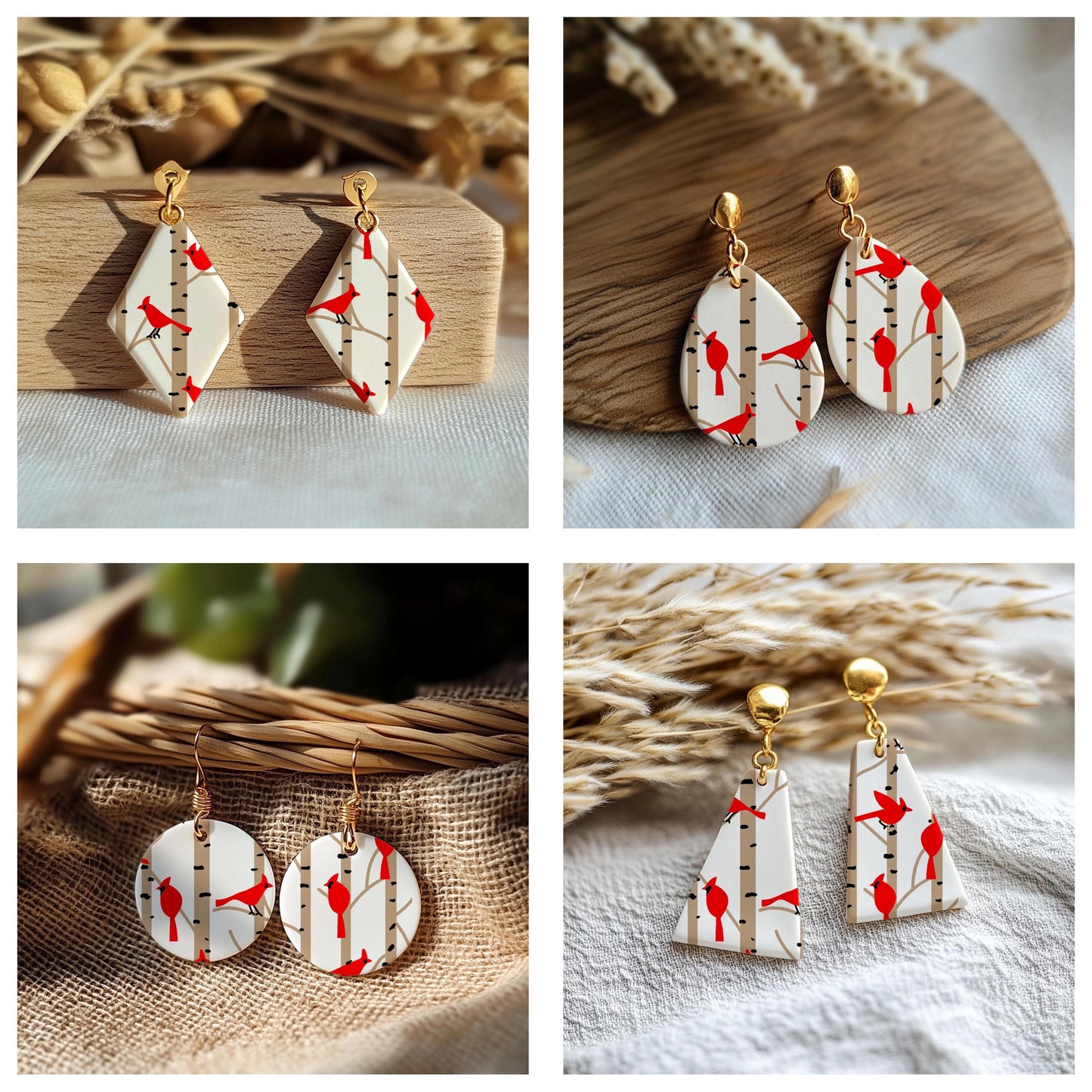 3 Layer Cardinal in Birch Silkscreen for Polymer Clay Earring making, Clay Stencils, Clay Earring Silkscreen, Polymer Clay Supplies SS#1020
