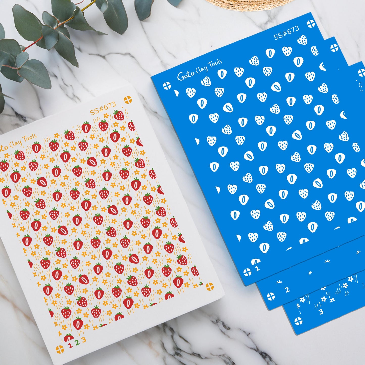 Strawberry Silkscreen for Polymer Clay Earrings: 3-Layer Stencil (3.74x4.92" Printable Size) SS#673