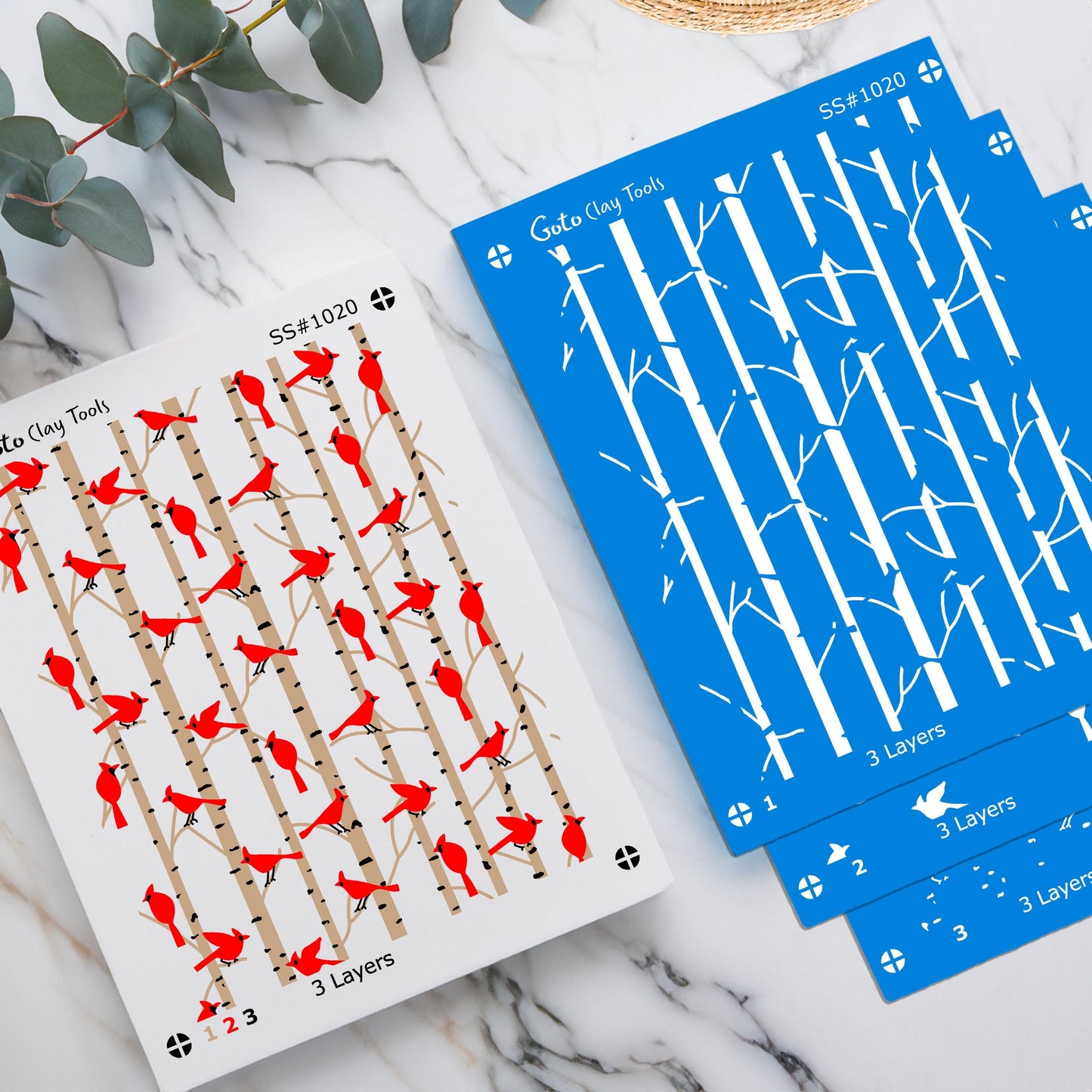 Cardinal Silkscreen for Polymer Clay Earrings: Birch Tree Stencil