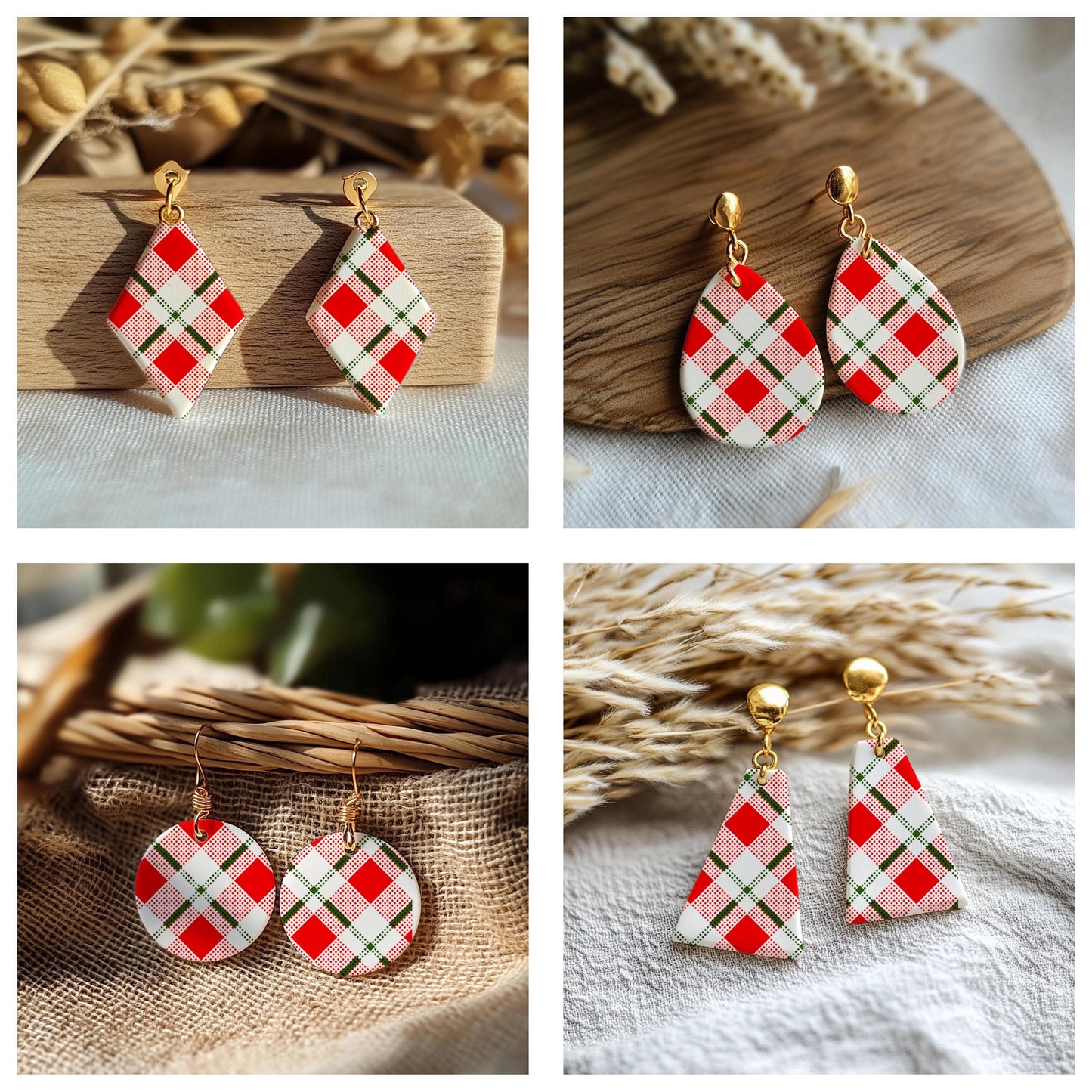Plaid Christmas Silkscreen for Polymer Clay Earrings: 2-Layer Stencil SS#769