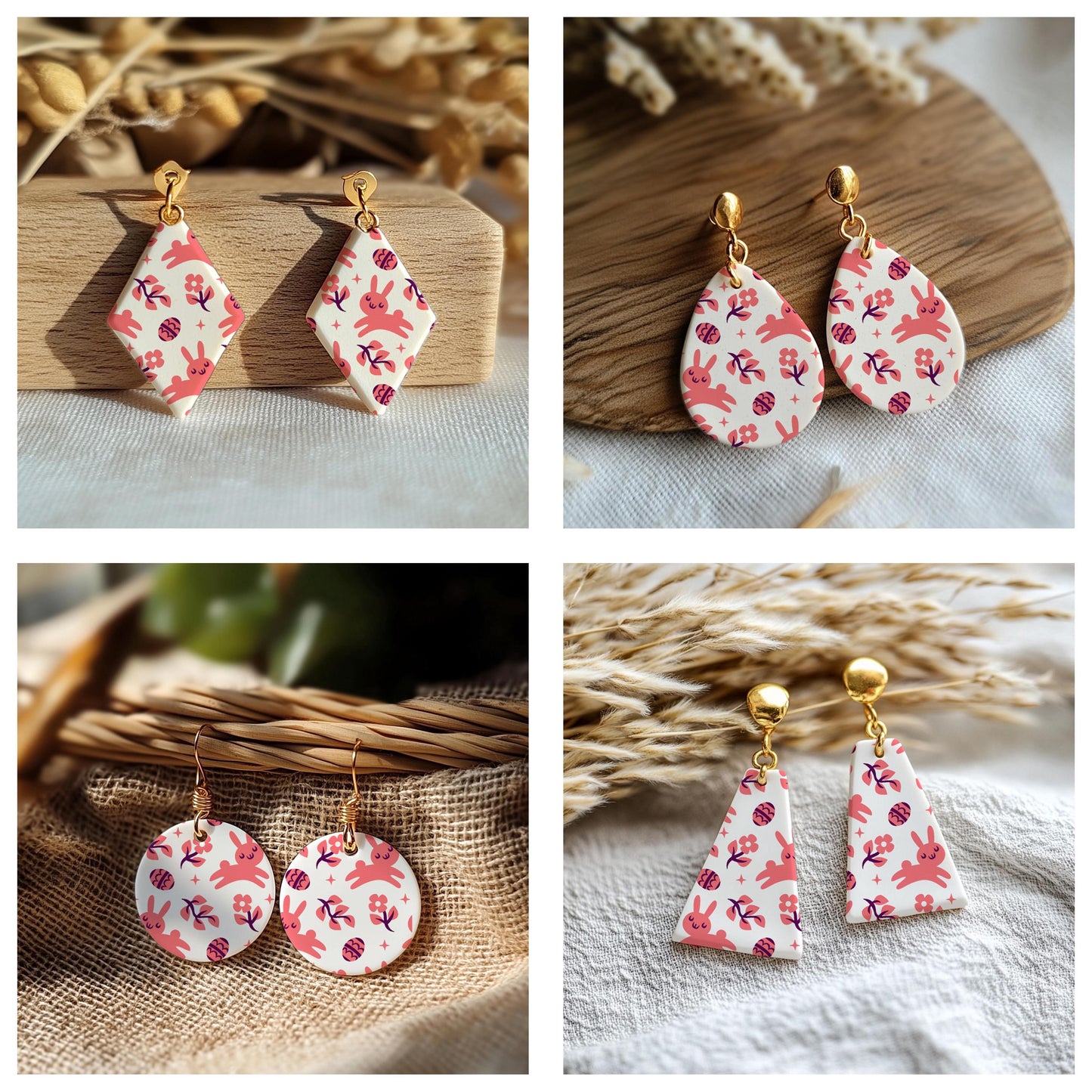 Bunny Silkscreen for Polymer Clay Earrings: 2-Layer Easter Design SS#830