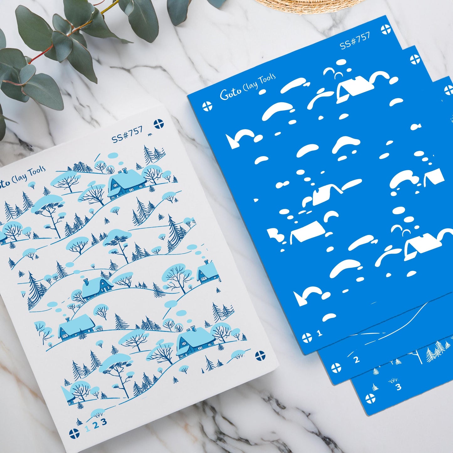 Christmas Snow Hill Silkscreen for Polymer Clay Earrings: 3-Layer Stencil SS#757