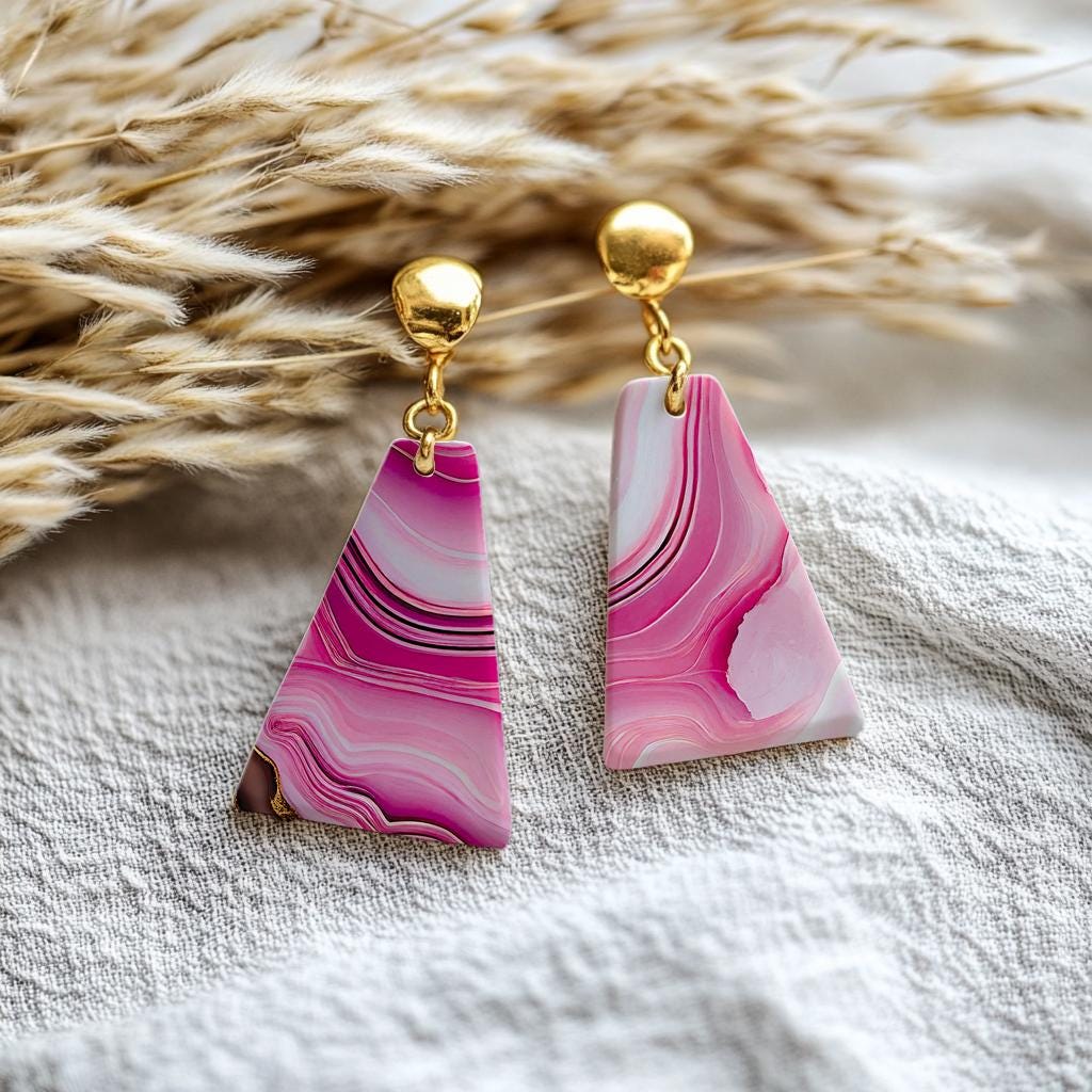 Pink Marble Polymer Clay Transfer Paper: Water Soluble, Gold Detail #795