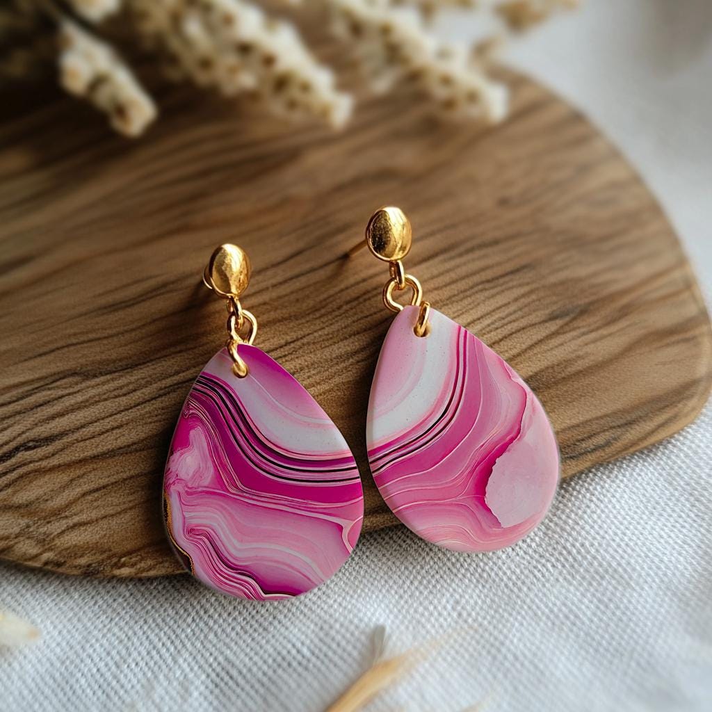 Pink Marble Polymer Clay Transfer Paper: Water Soluble, Gold Detail #795