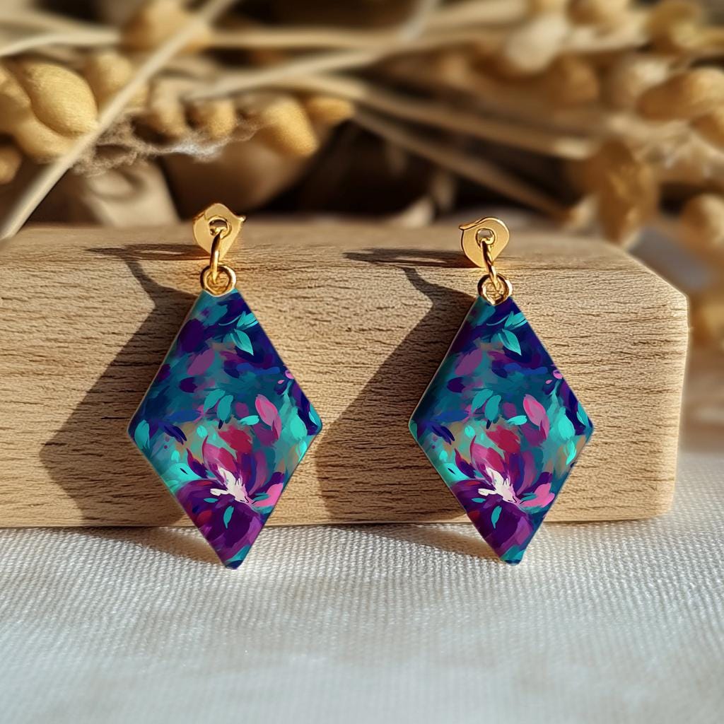 Teal & Purple Floral Transfer Paper for Polymer Clay