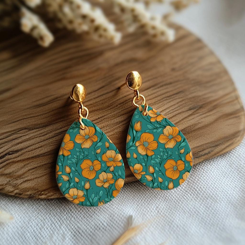 Floral Polymer Clay Transfer Paper: Orange & Yellow, Water Soluble