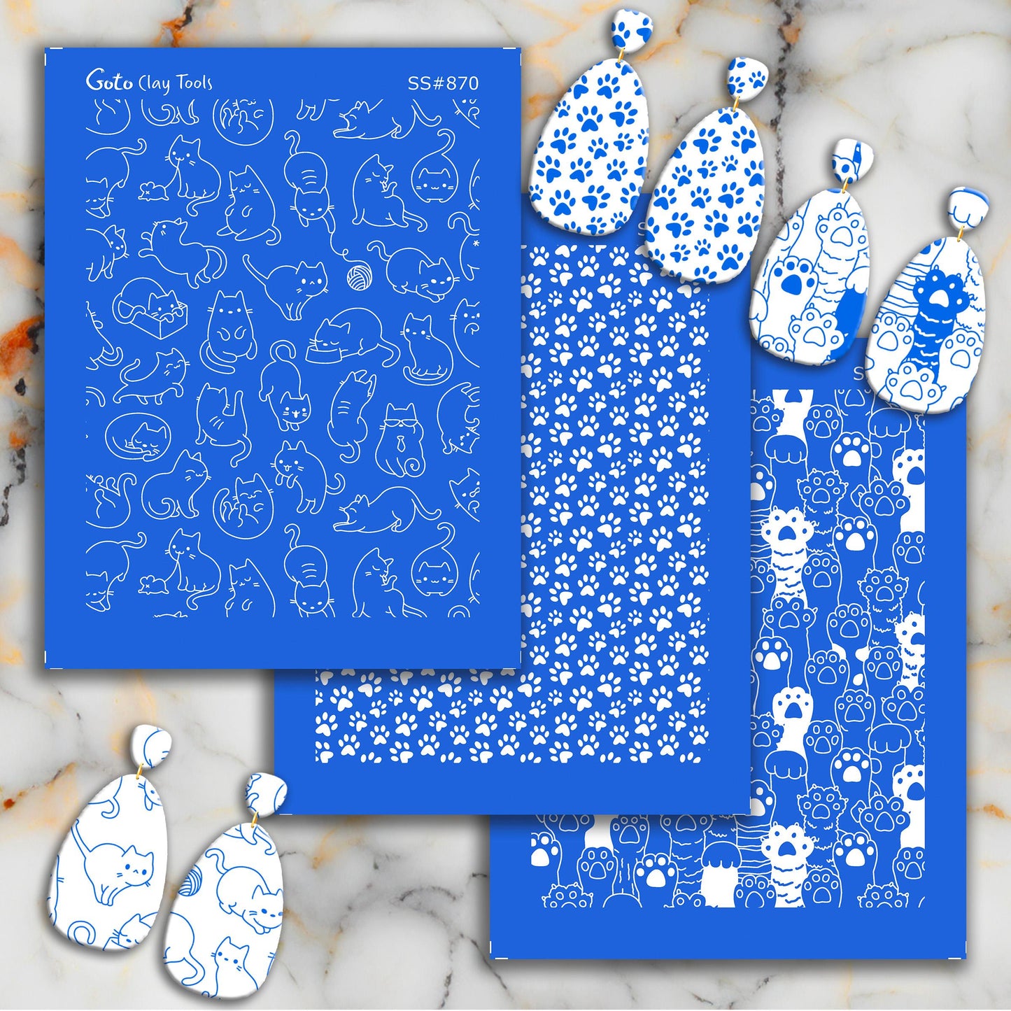 Cat Paws Silkscreen for Polymer Clay Earrings: 9.5x12.5cm SS#871