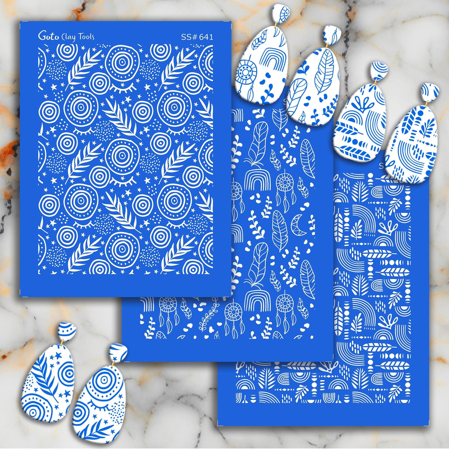 Boho Leaves Silkscreen for Polymer Clay Earring making, Clay Stencils, Clay Earring Silkscreen, Polymer Clay Supplies SS#641