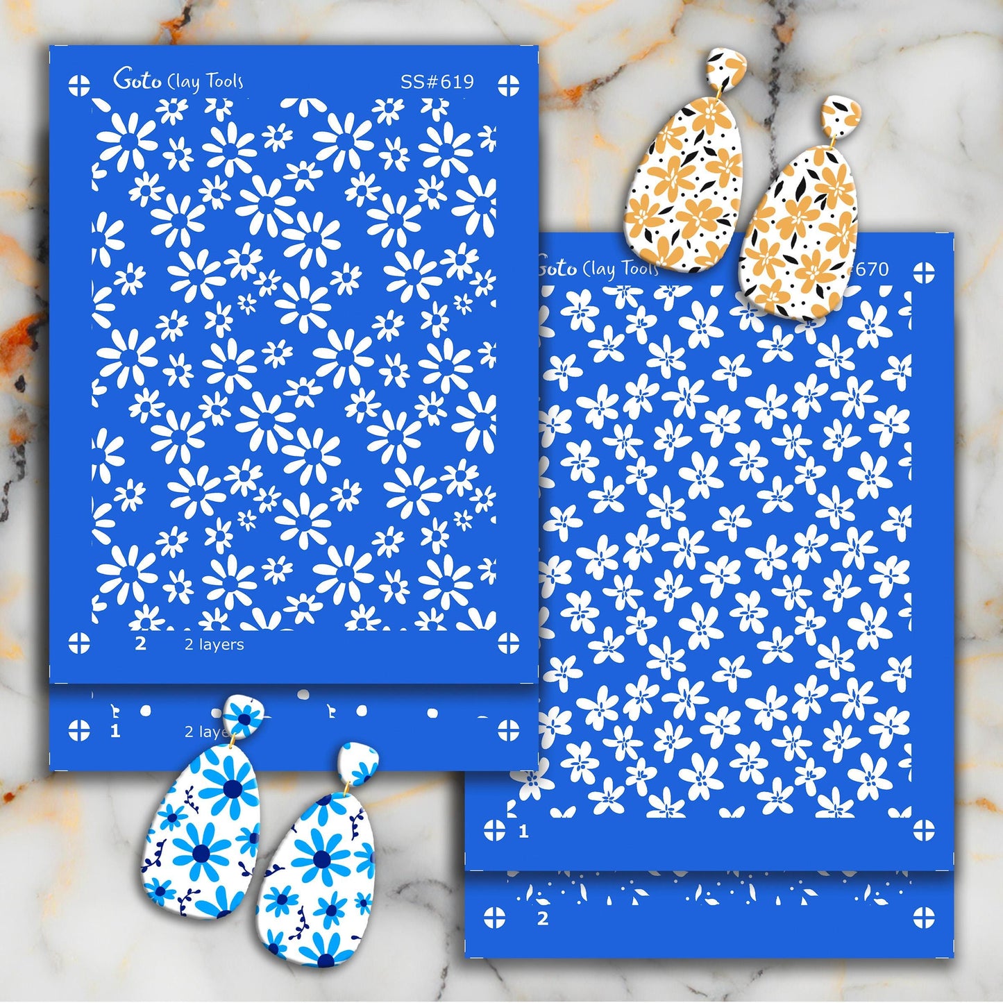 2 colors Daisy Silkscreen for Polymer Clay Earring making, Clay Stencils, Clay Earring Silkscreen, Polymer Clay Supplies SS#619