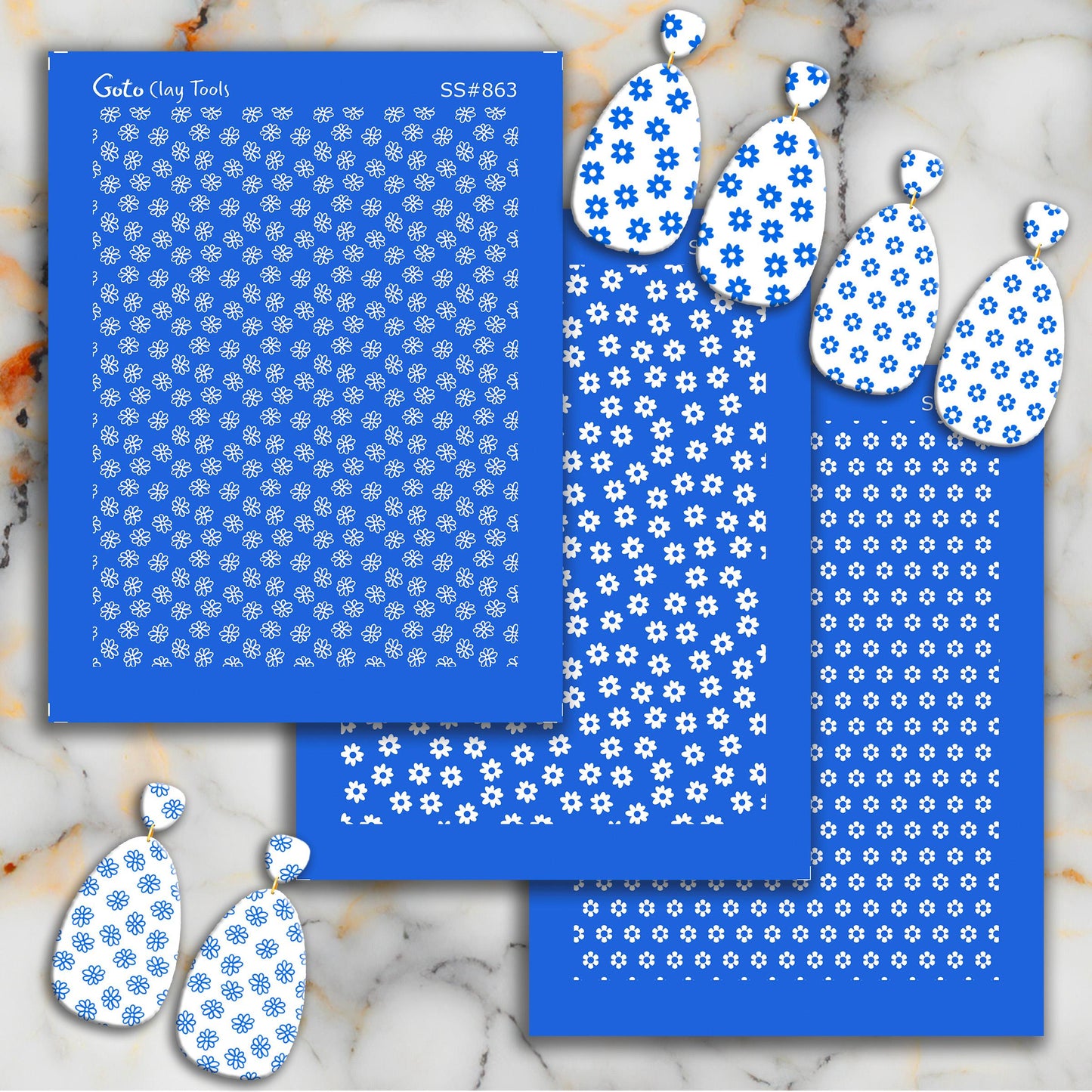 Scattered flowers Silkscreen for Polymer Clay Earring making, Clay Stencils, Clay Earring Silkscreen, Polymer Clay Supplies SS#573