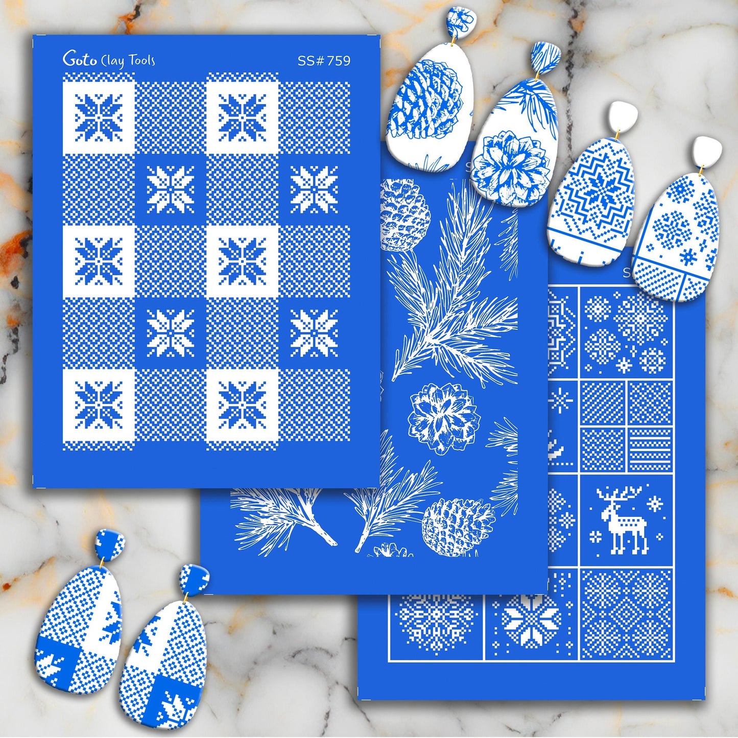 Christmas Cross Stitch Silkscreen for Polymer Clay Earrings: Clay Stencil SS#759