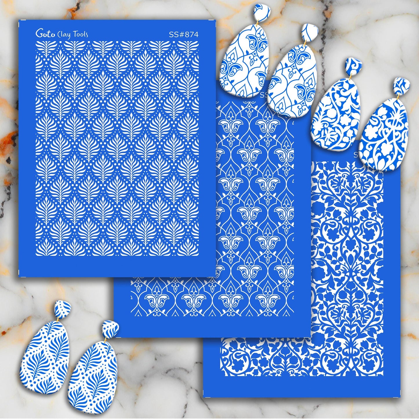 Art deco Damask Silkscreen for Polymer Clay Earring making, Clay Stencils, Clay Earring Silkscreen, Polymer Clay Supplies SS#874